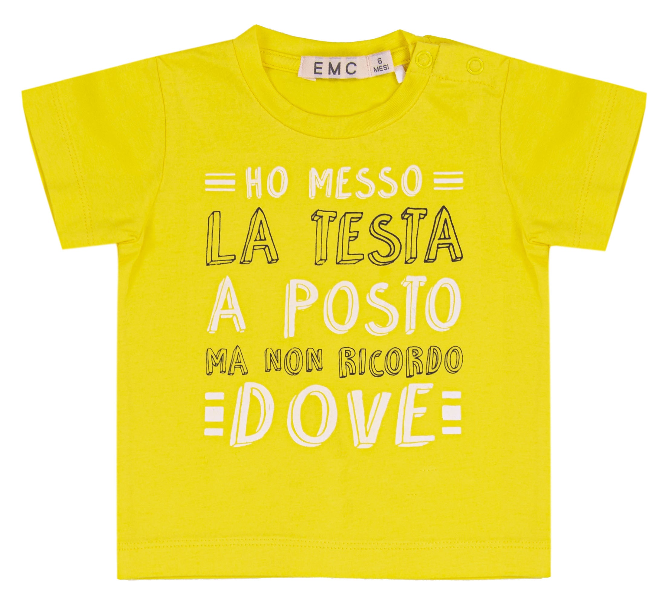 T-shirt Bambino Gialla "Testa a Posto" in Cotone Elasticizzato