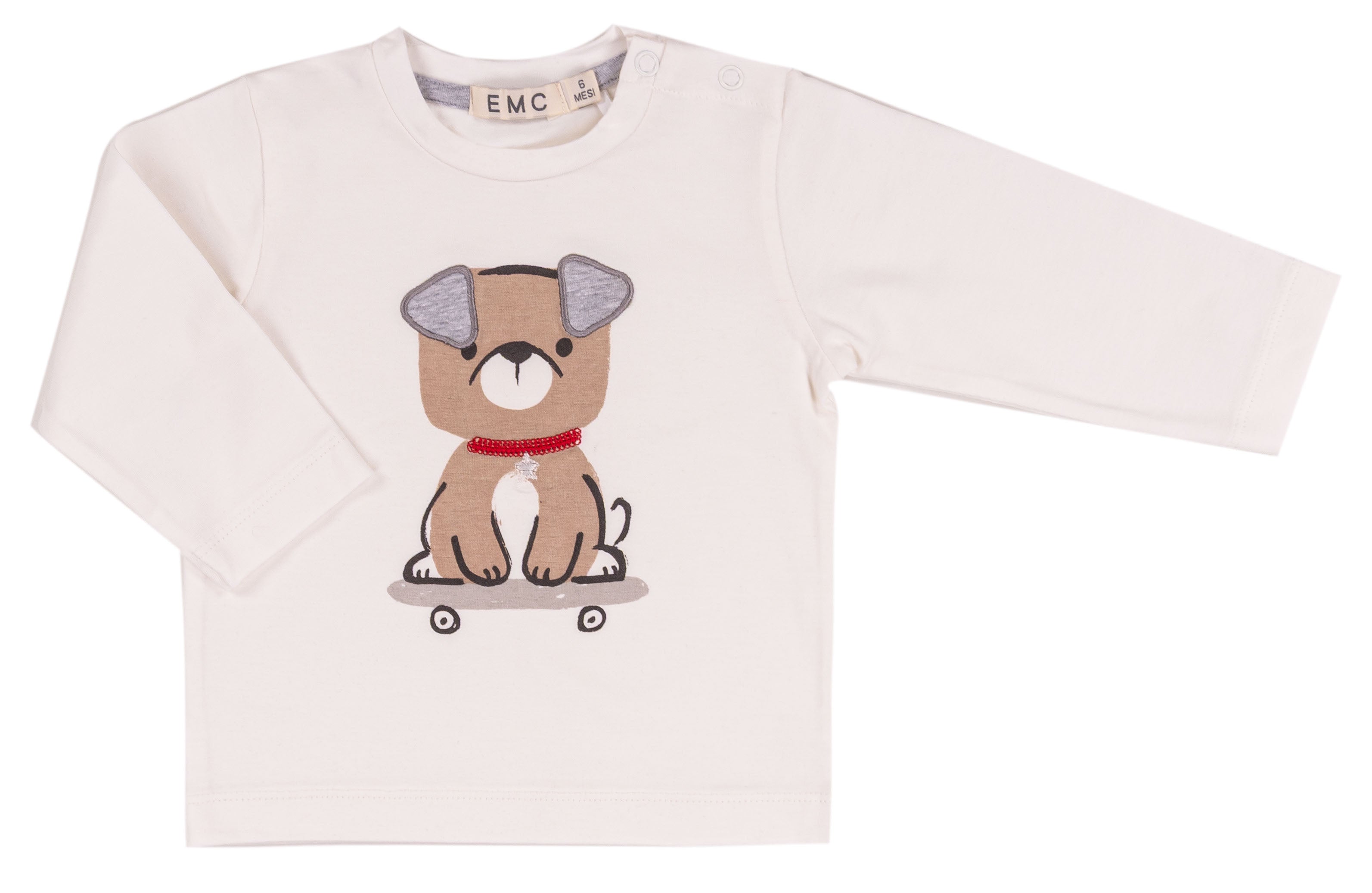 T-shirt Bambino Manica Lunga con Cagnolino su Skateboard