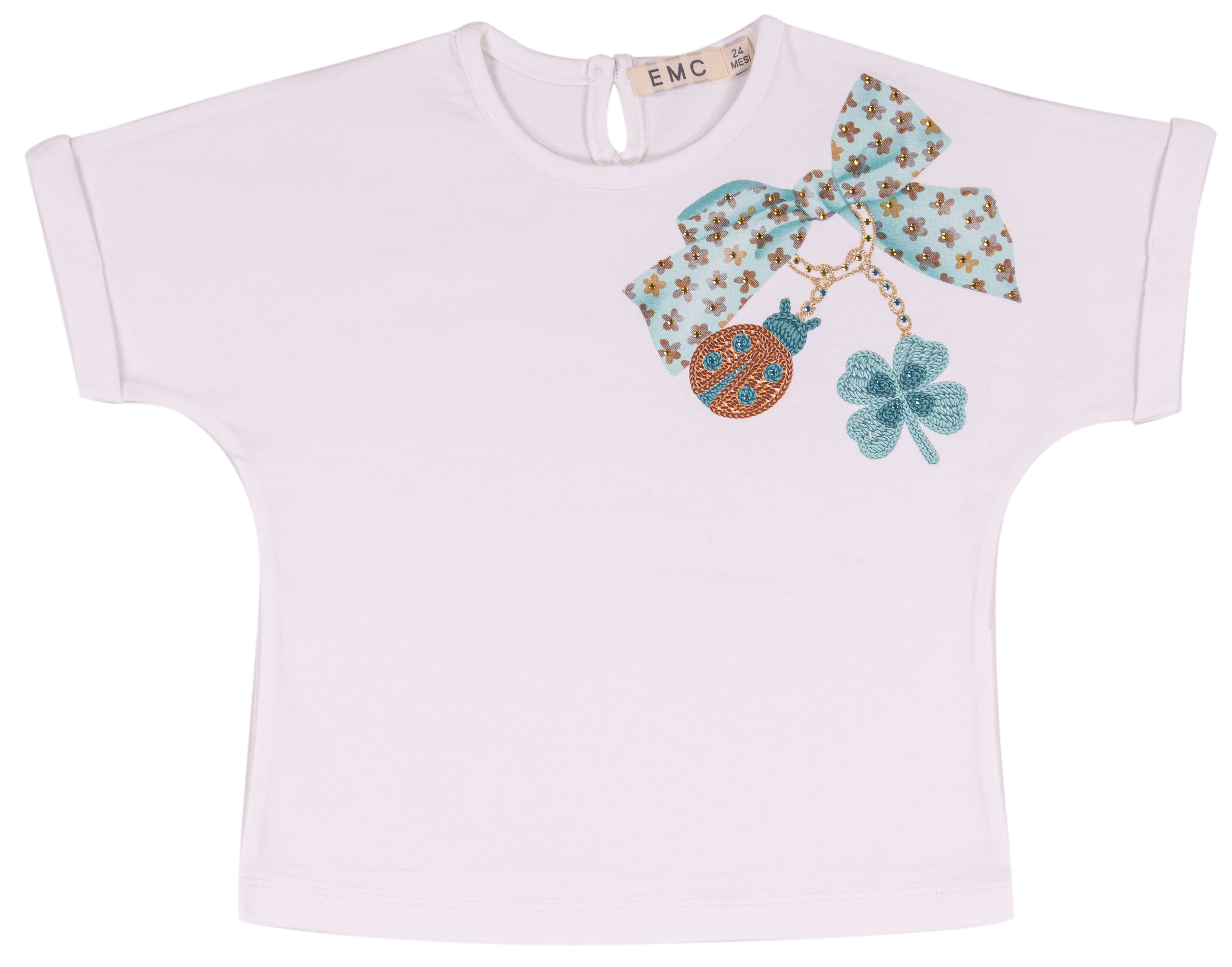 T-shirt Bambina Bianca "Good Vibes" con Ricamo Wild Life e Strass