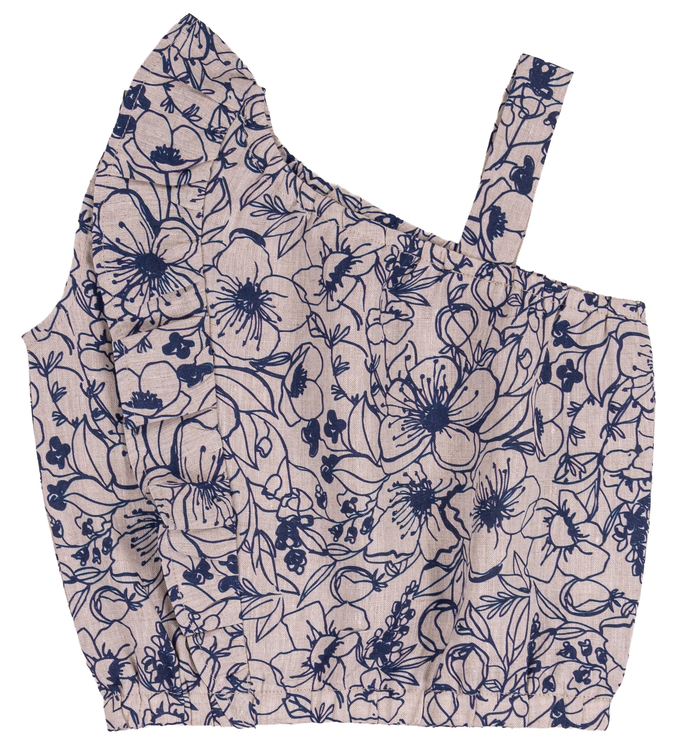 Top Bambina Smanicato in 100% Lino Bianco con Rouches