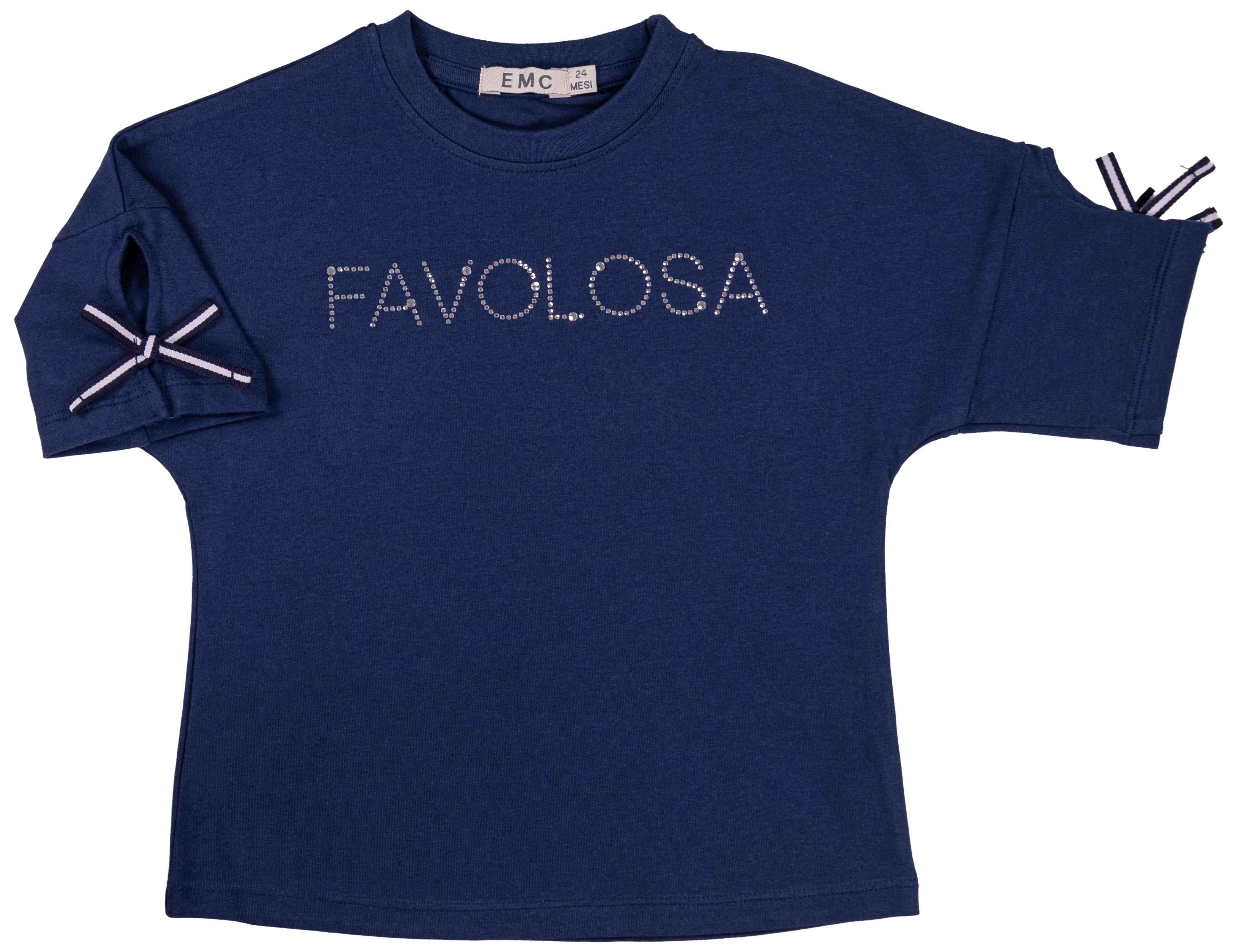 T-shirt Bambina in Cotone Elasticizzato con Scritta "Favolosa" in Strass