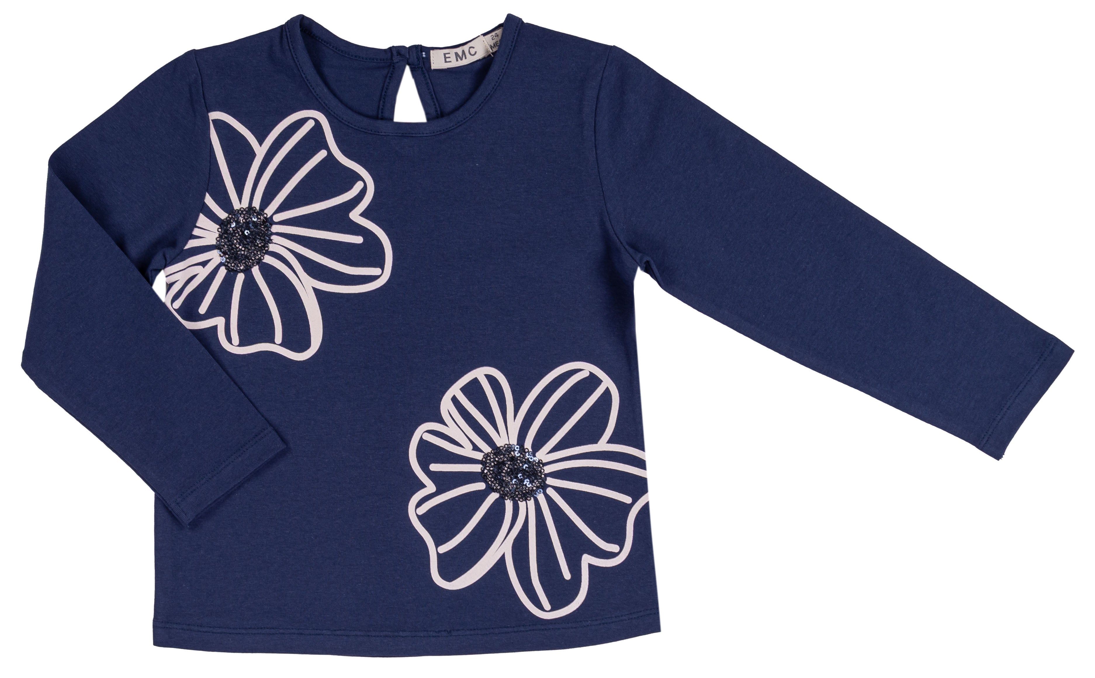 T-shirt Maniche Lunghe Bambina in Cotone Elasticizzato con Grandi Fiori