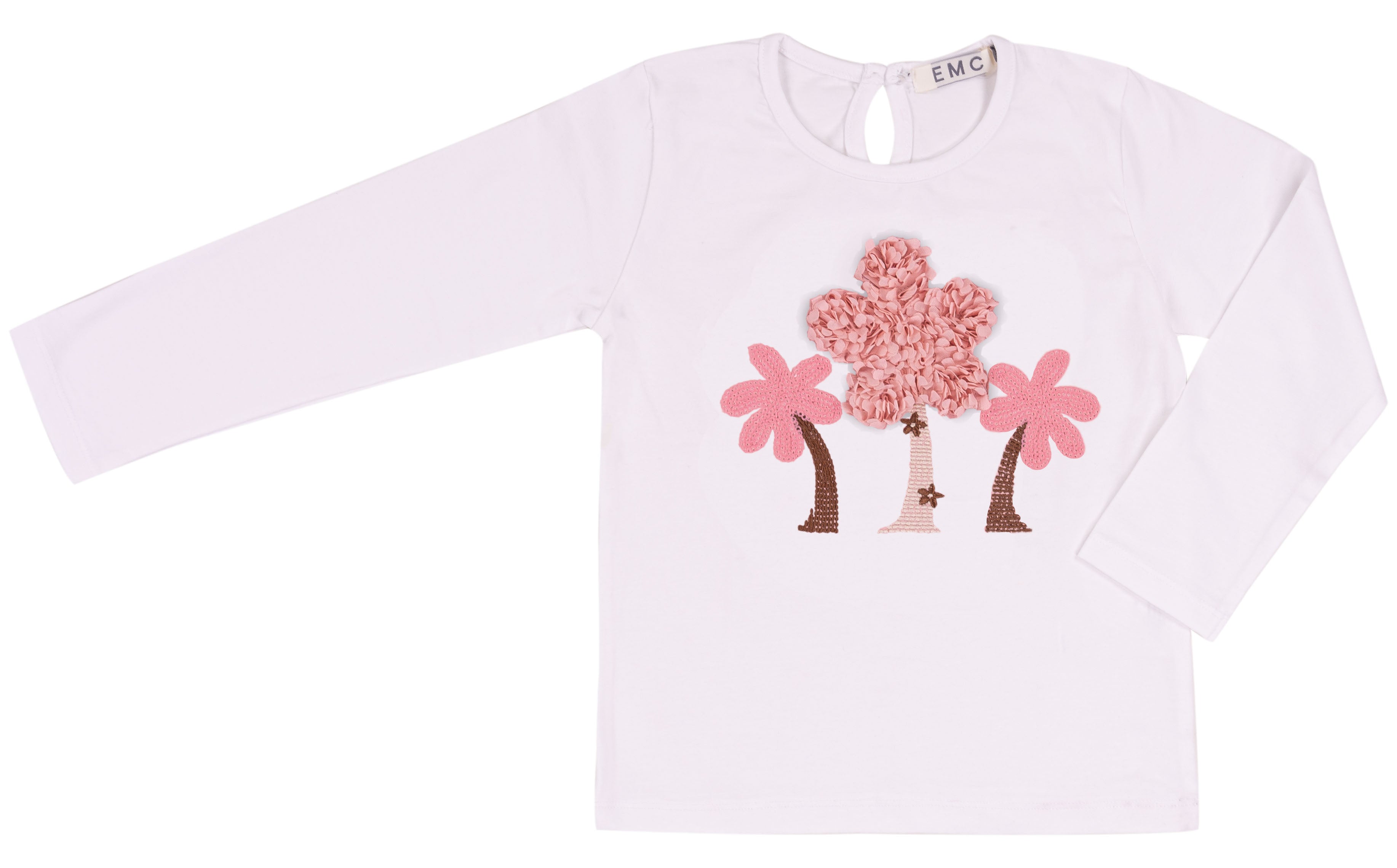 T-shirt Bimba Manica Lunga Rosa con Palme e Fiori 3D