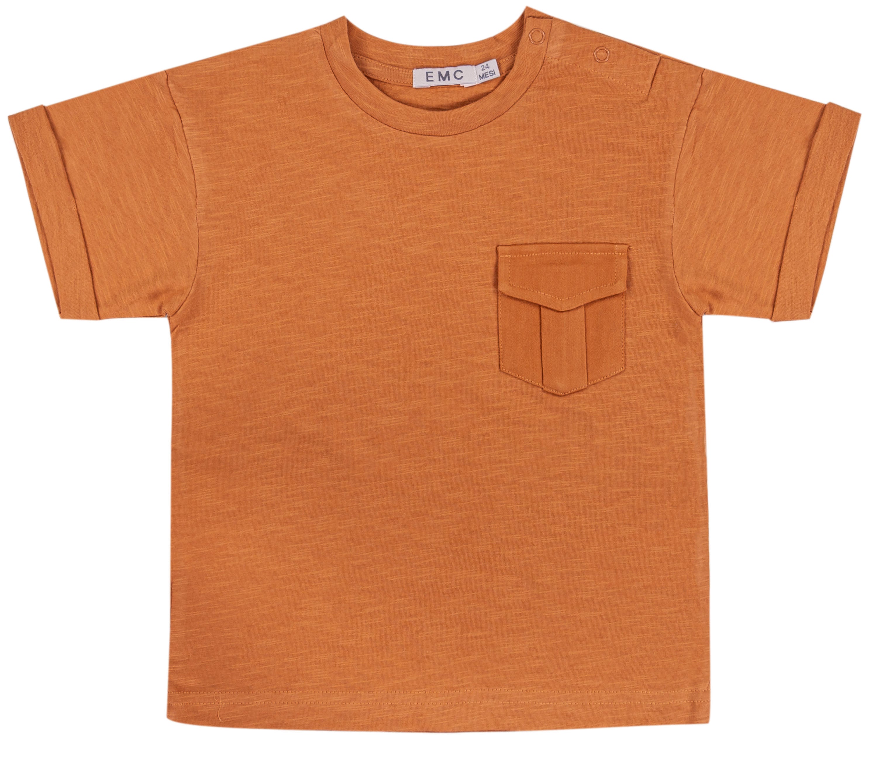 T-shirt Bambino in 100% Cotone Slub con Taschino Safari