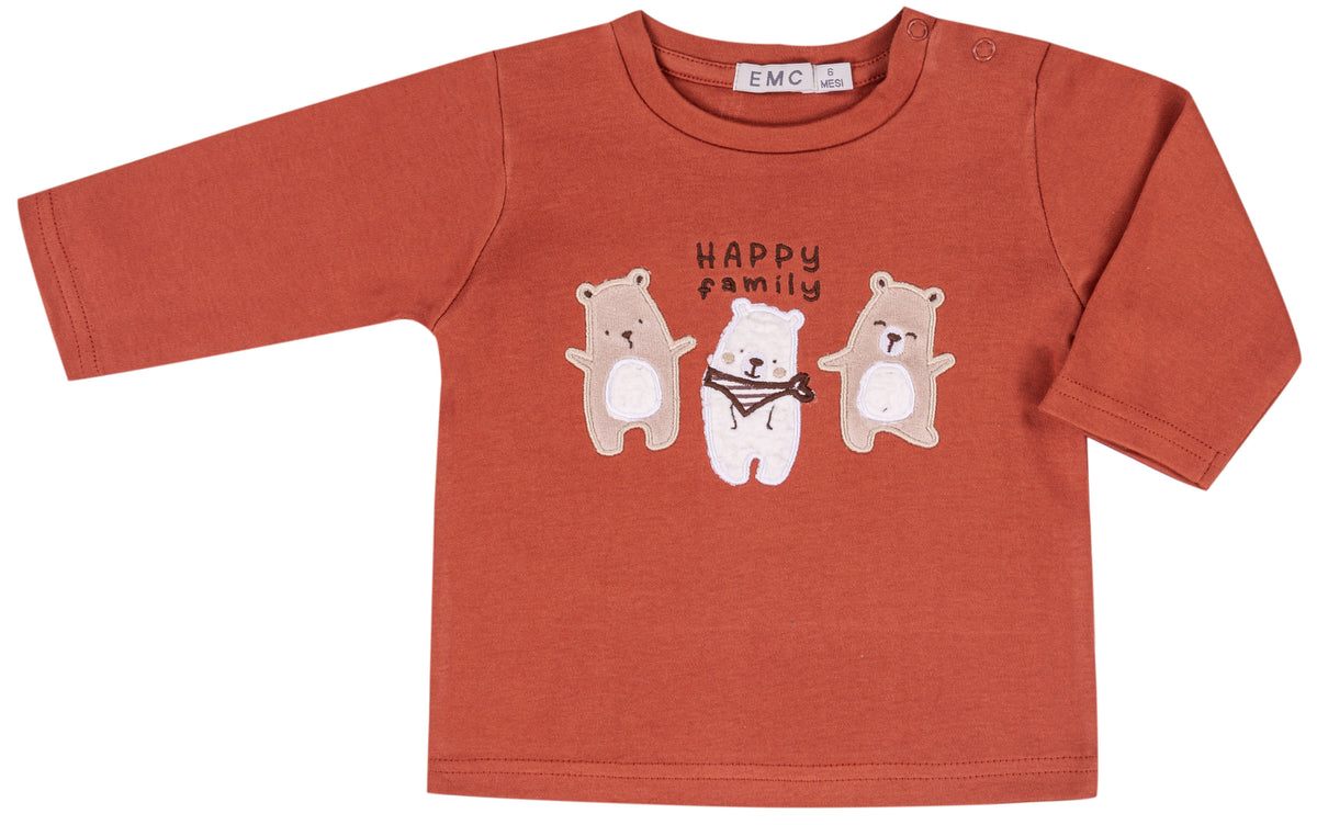 Maglia Bimbo EMC con Orsetti Ricamati e Scritta Happy Family
