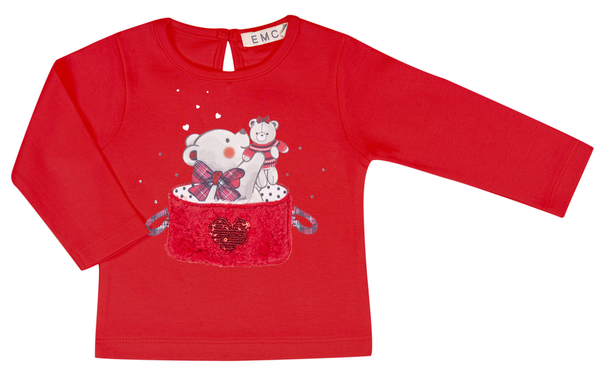 Maglia Bimba EMC con Orsetti e Applicazione Rossa a Cuore