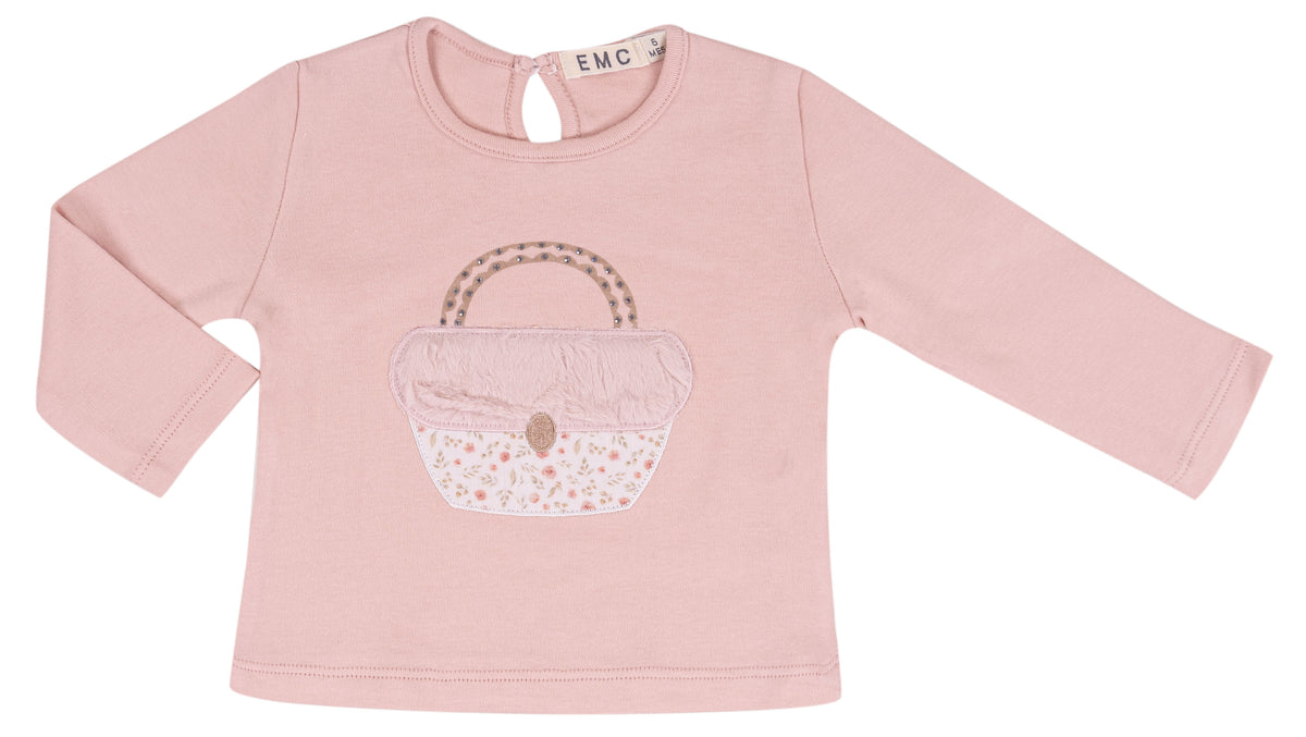 Maglia Bimba EMC con Applicazione Borsetta Rosa a Fiorellini