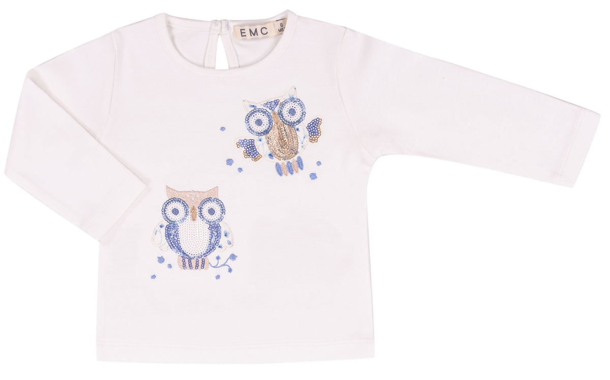 Maglia Bimba EMC con Gufetti Applicati e Paillettes Blu