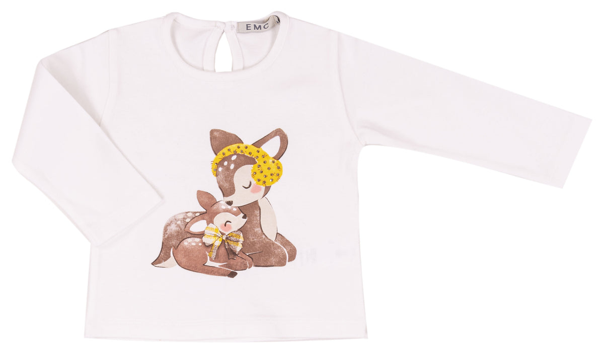 Maglia Bimba EMC con Stampa Cerbiatti e Dettagli Gialli
