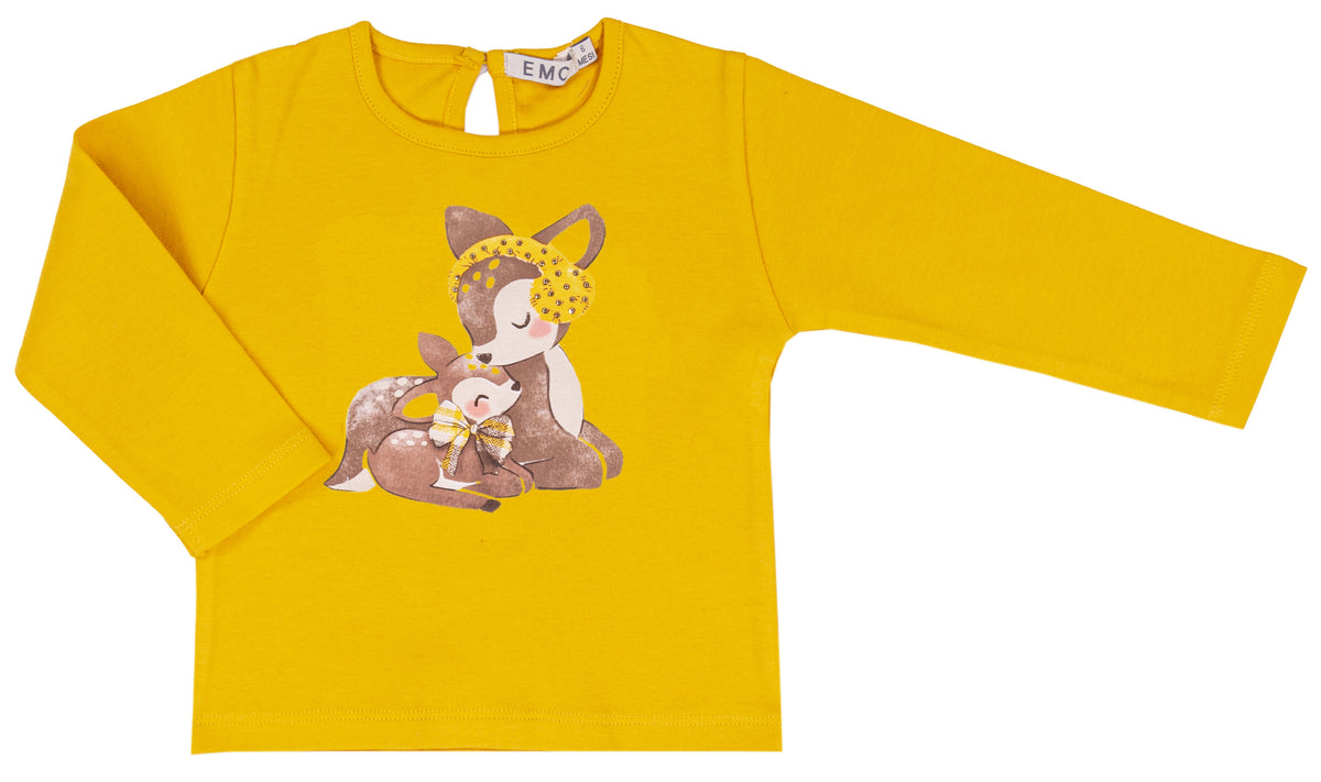 Maglia Bimba EMC con Stampa Cerbiatti e Dettagli Gialli