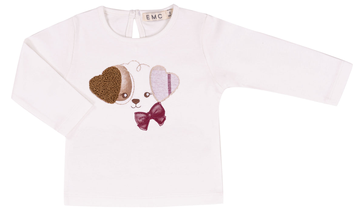 T-shirt Bimba EMC Manica Lunga con Cagnolino e Fiocco