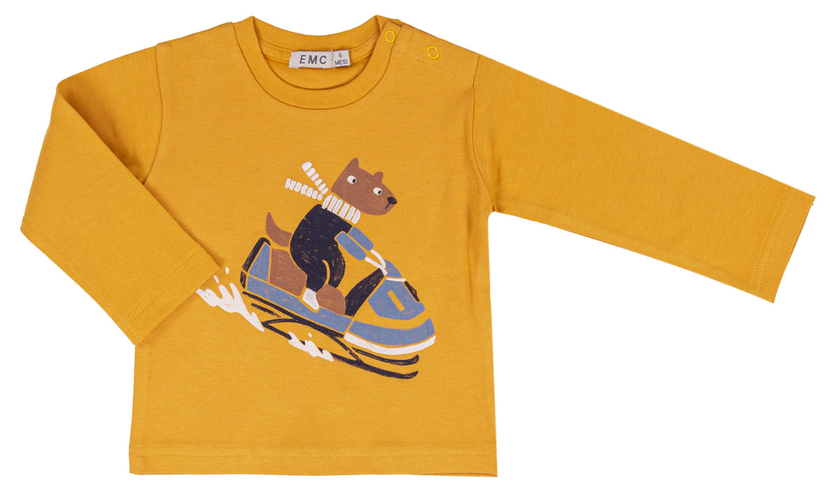 T-shirt Bimbo EMC Senape con Orsetto in Motoslitta