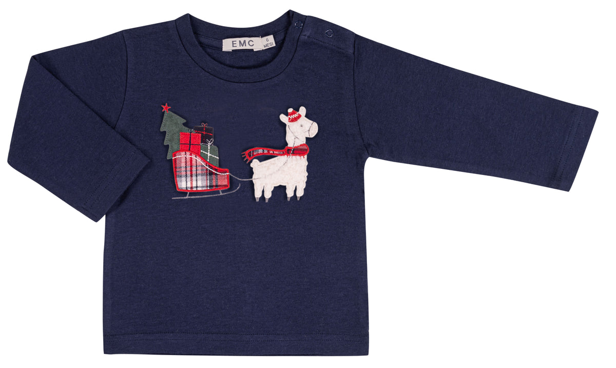 T-shirt Bimbo EMC con Lama e Slitta Natalizia