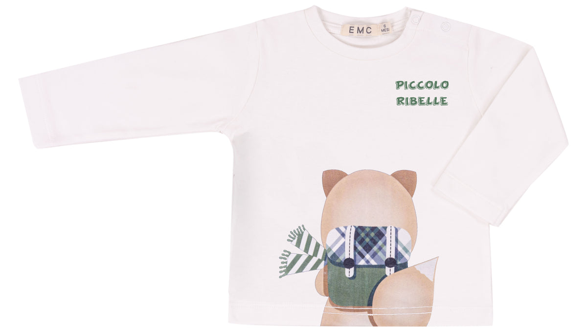T-shirt Bimbo EMC con Volpe e Scritta Piccolo Ribelle