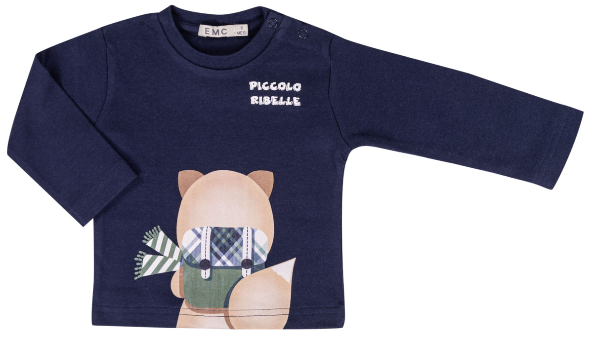 T-shirt Bimbo EMC con Volpe e Scritta Piccolo Ribelle