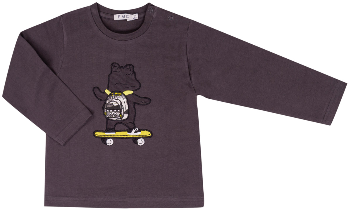 T-shirt Bimbo EMC con Applicazione Coccodrillo su Skateboard