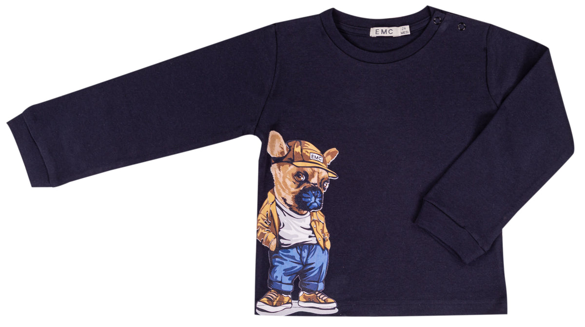 T-shirt Bimbo EMC Blu con Stampa Bulldog