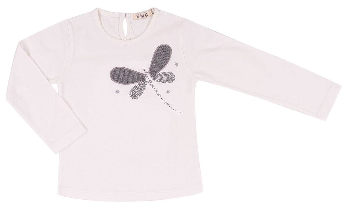 T-shirt Bimba EMC Bianca con Applicazione Libellula