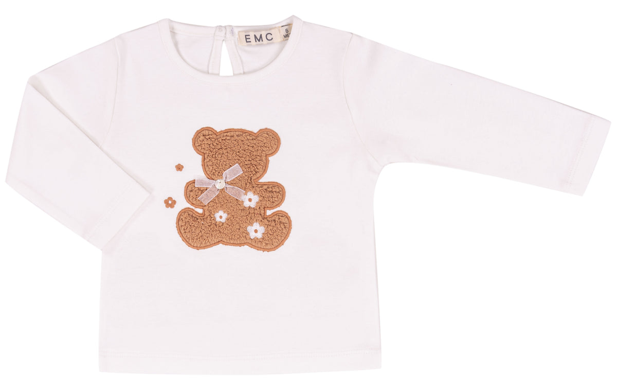 T-shirt Bimba EMC Bianca con Orsetto in Spugna e Fiocco