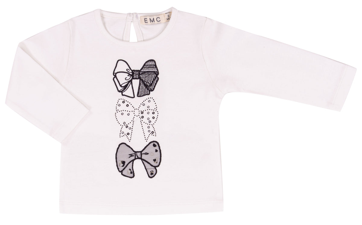 T-shirt Bimba EMC Bianca con Stampa Tre Fiocchi
