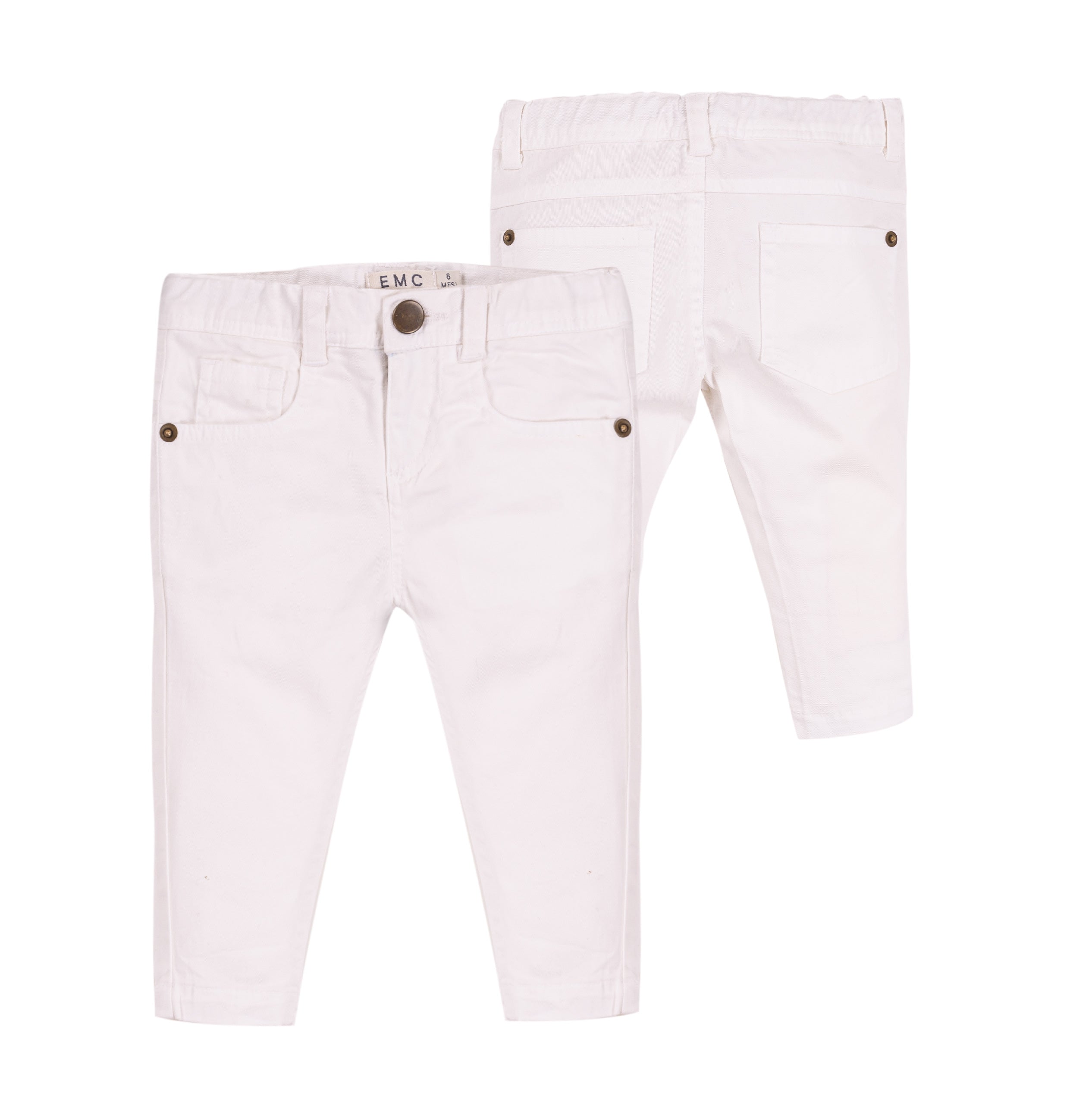 Pantalone Lungo Bambina Bianco in Cotone Elasticizzato Modello Cinque Tasche