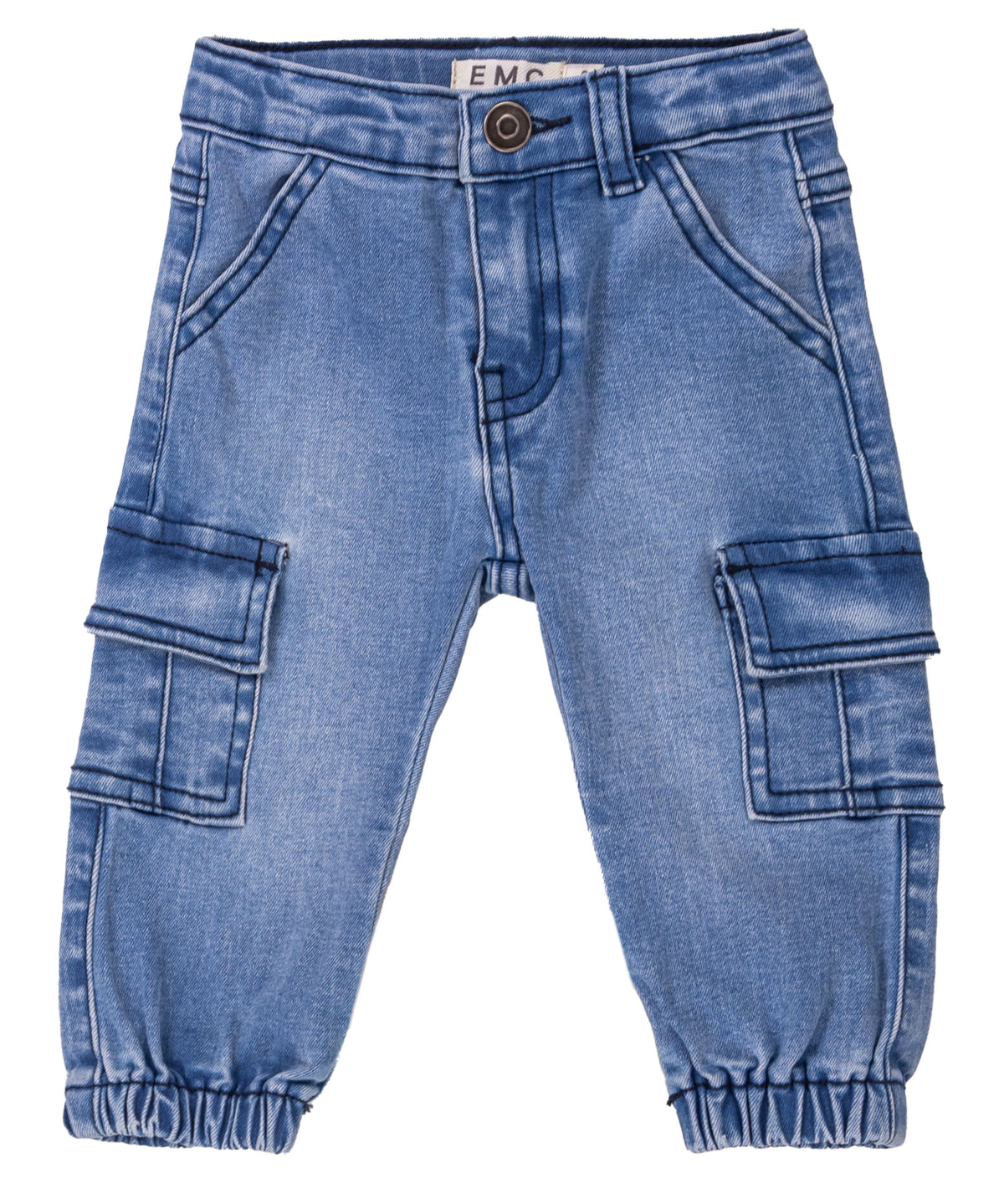 Pantalone Cargo Bimbo EMC in Denim Chiaro con Fondo Elasticato