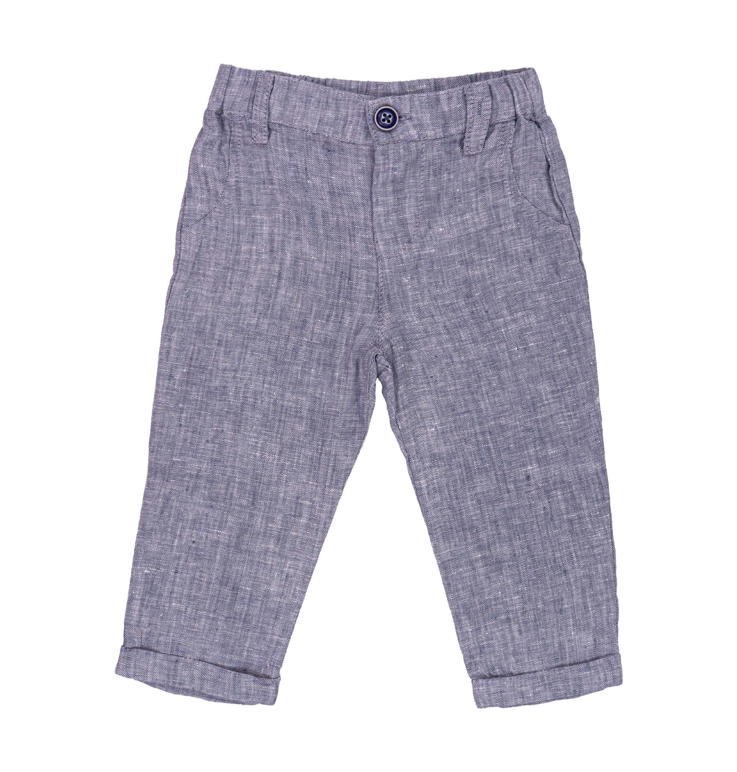 Pantalone Lungo Bambino in 100% Lino con Risvolto