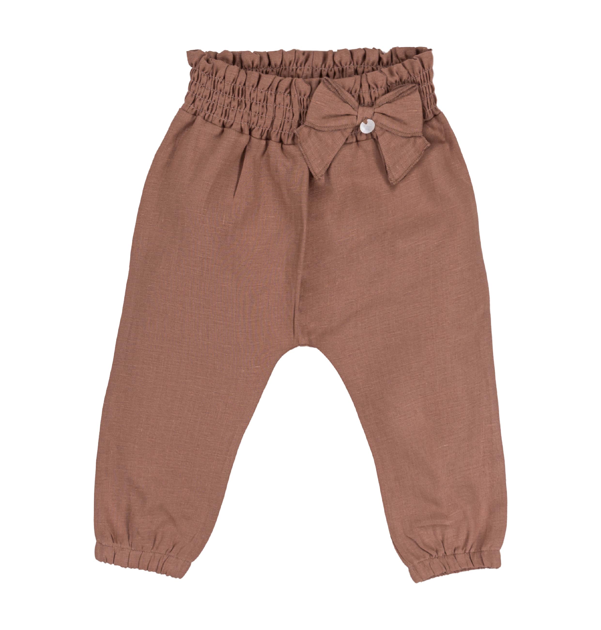Pantalone Lungo Bambina in 100% Lino con Vita a Sbuffo