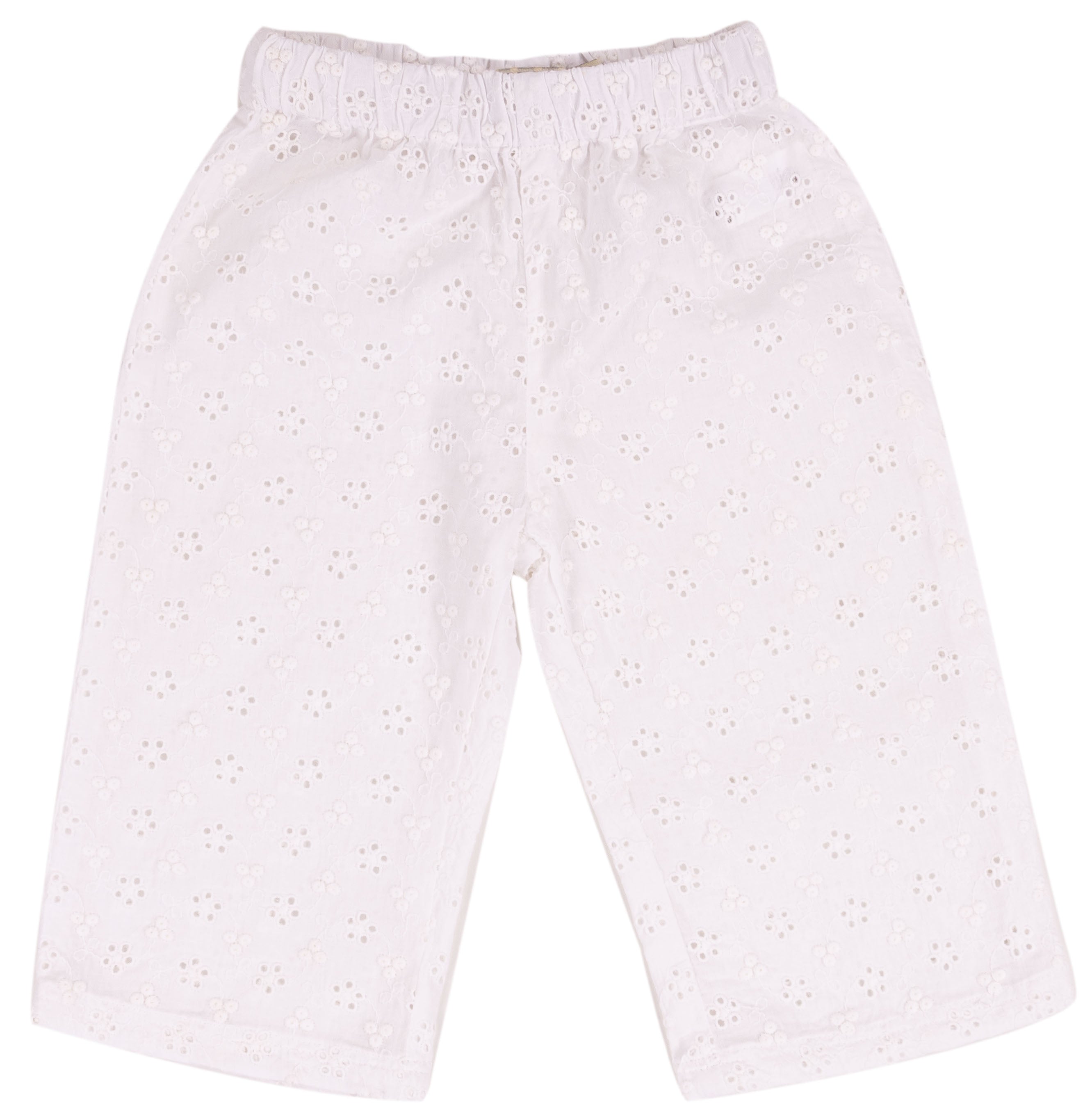 Pantalone Lungo Bambina in Puro Cotone con Lavorazione Sangallo