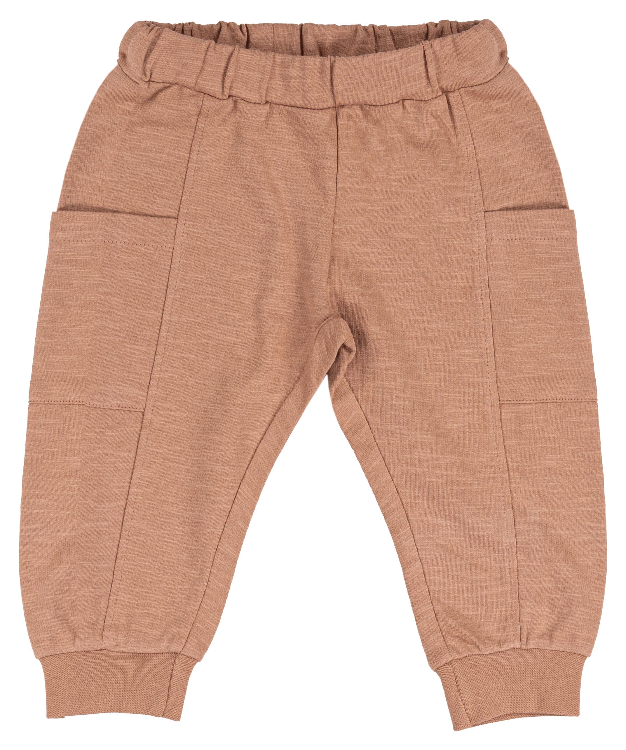Pantalone Lungo Bambino in 100% Cotone Slub Color Sabbia con Polsini