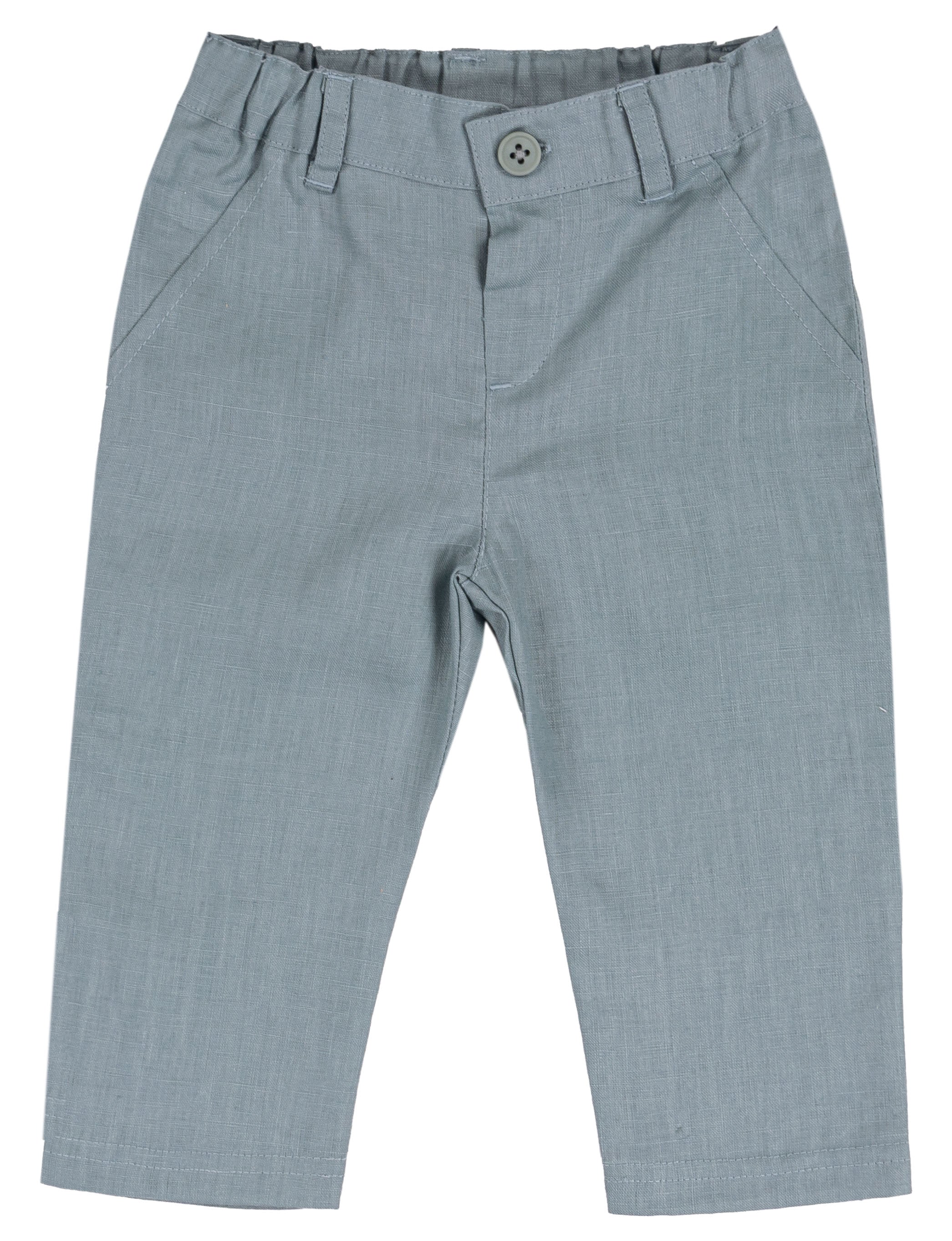 Pantalone Lungo Bambino in Puro Lino con Bottone e Vita Elastica