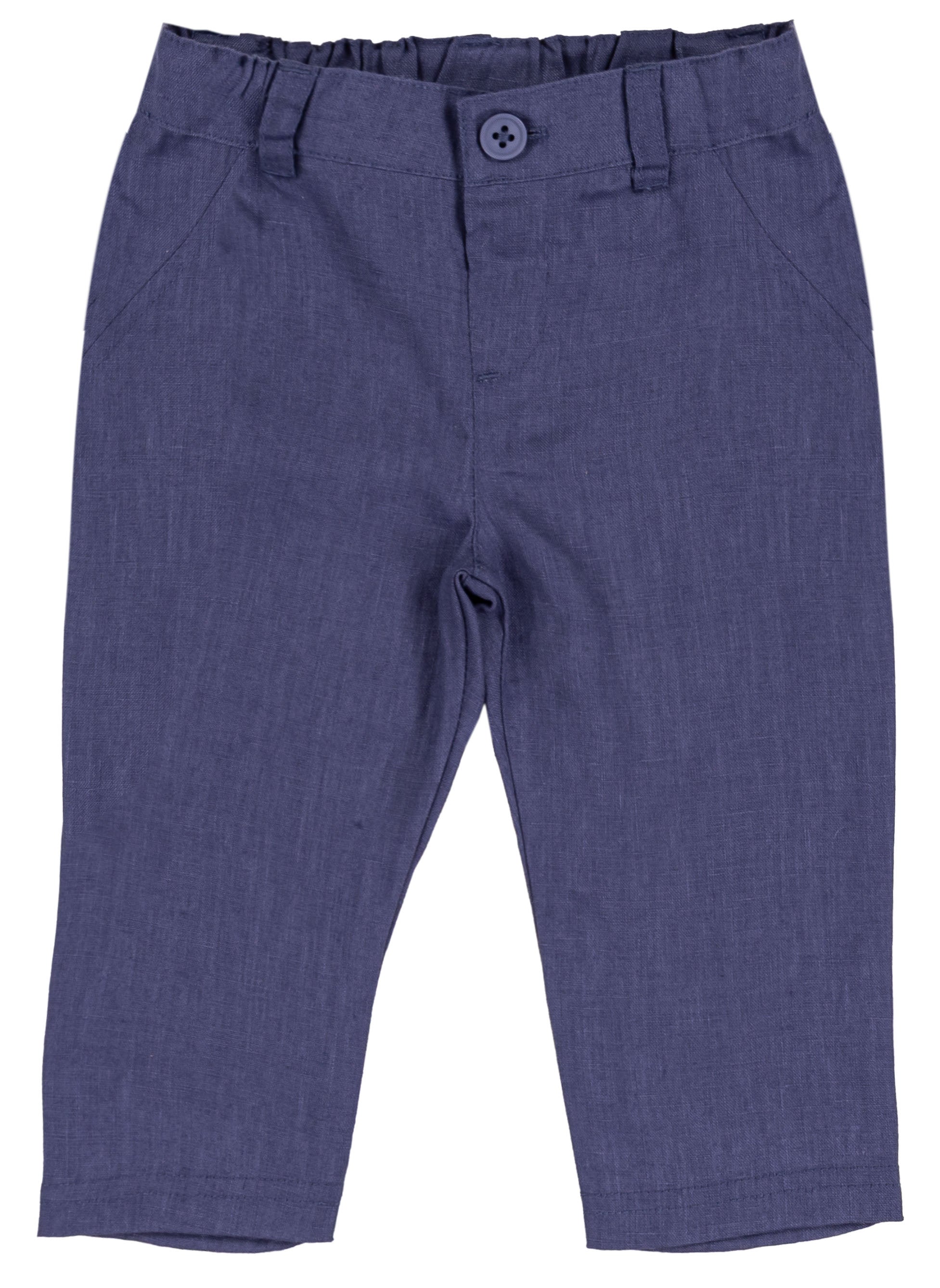 Pantalone Lungo Bambino in Puro Lino con Bottone e Vita Elastica