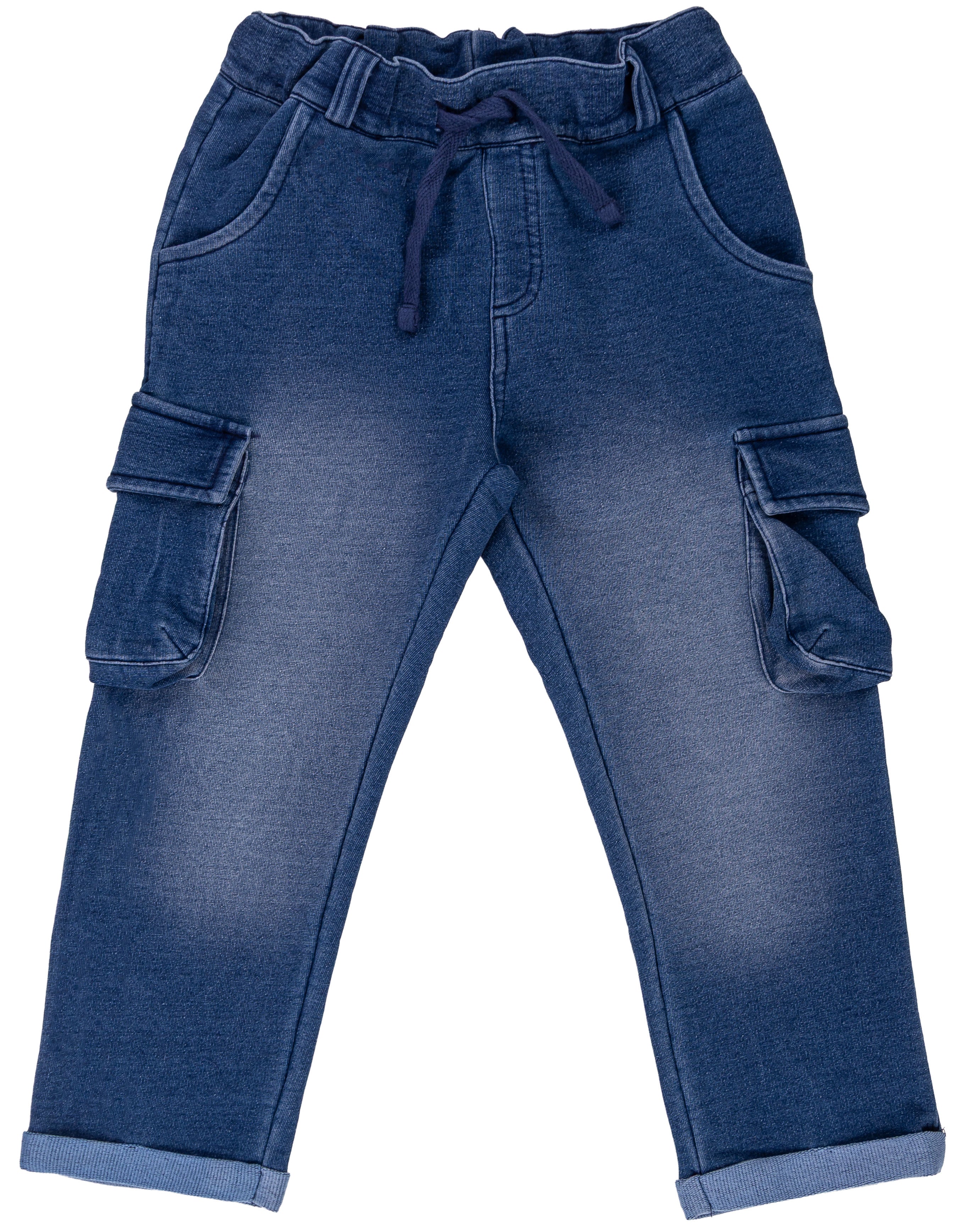 Pantalone Lungo Bambino Effetto Denim con Tasconi Cargo e Laccetto