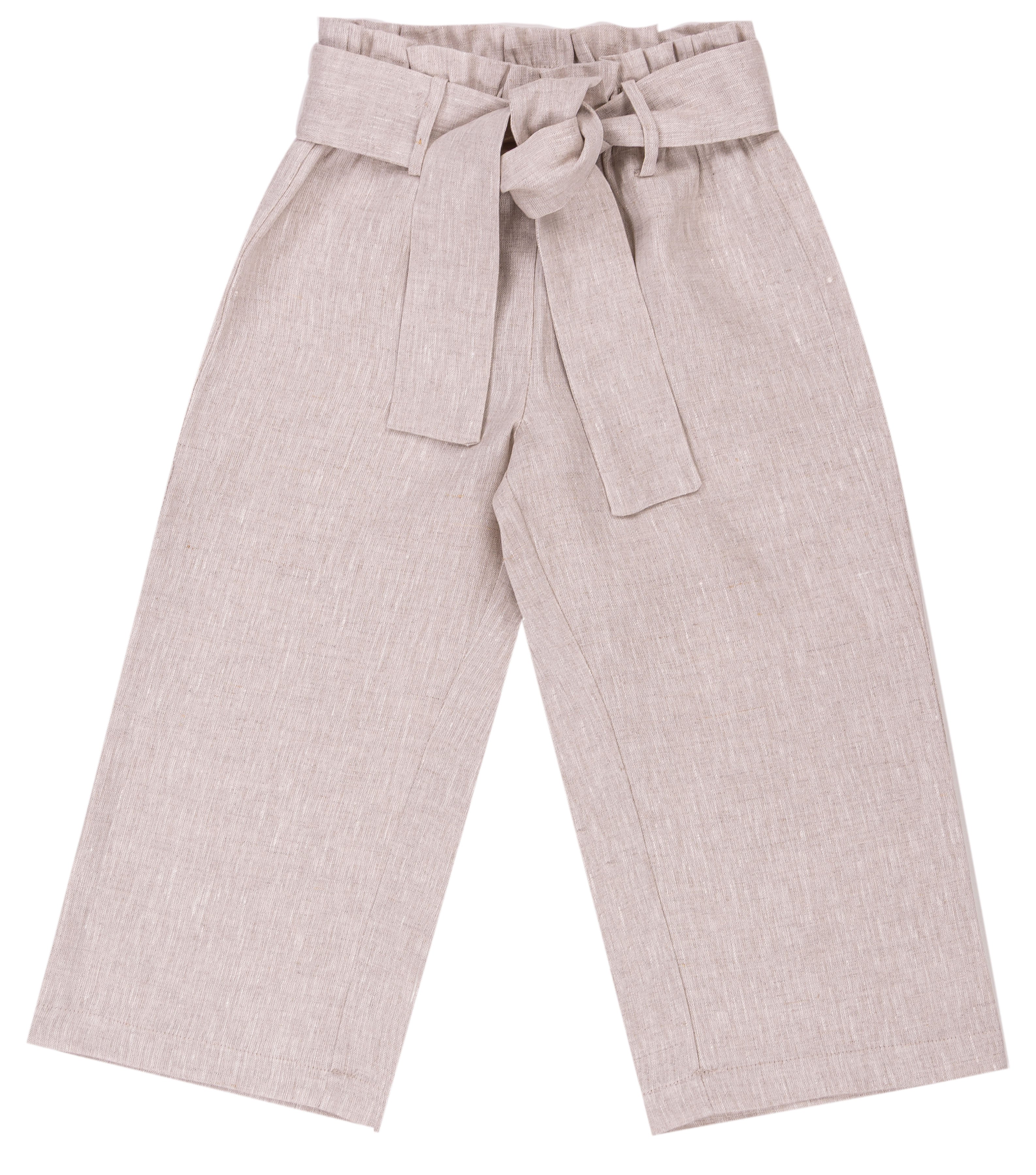Pantalone Lungo Bambina Gamba Larga 100% Lino con Fiocco
