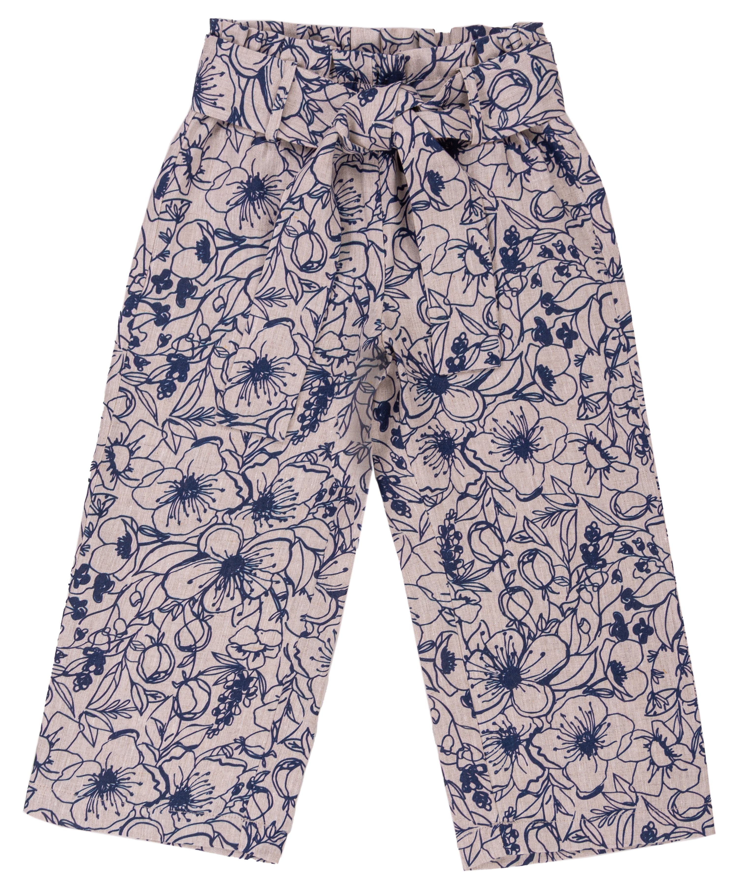 Pantalone Lungo Bambina Gamba Larga 100% Lino con Fiocco