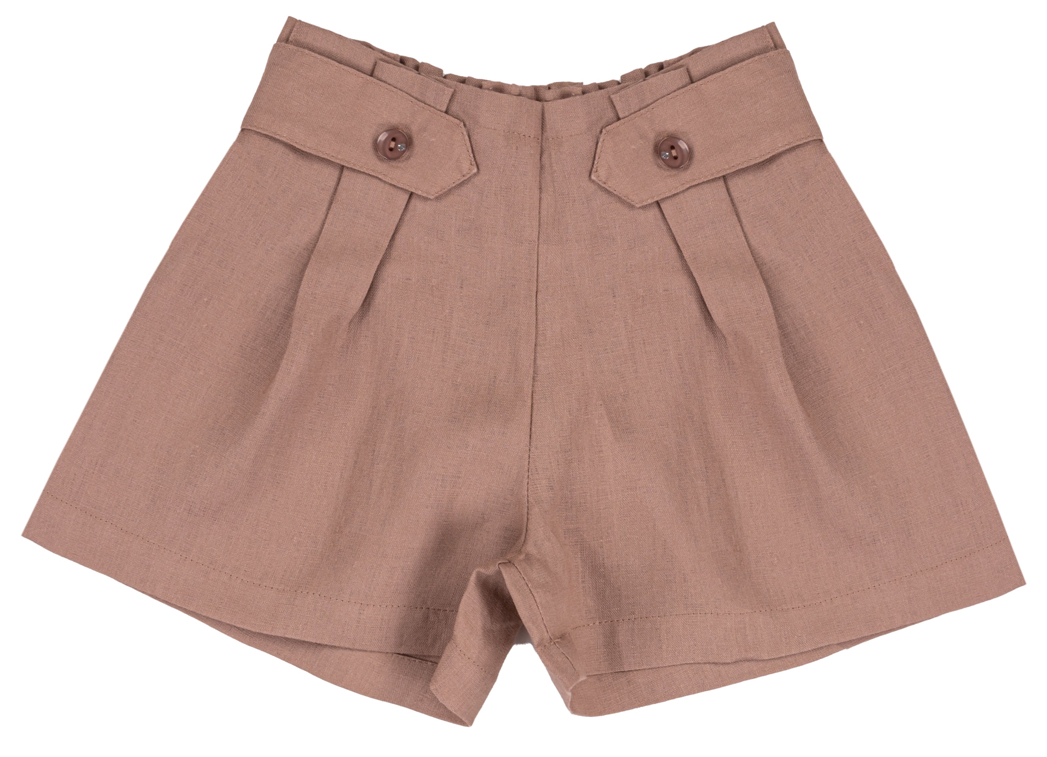 Pantaloncini Corti Bambina in 100% Puro Lino con Bottoni Laterali e Pence Decorative