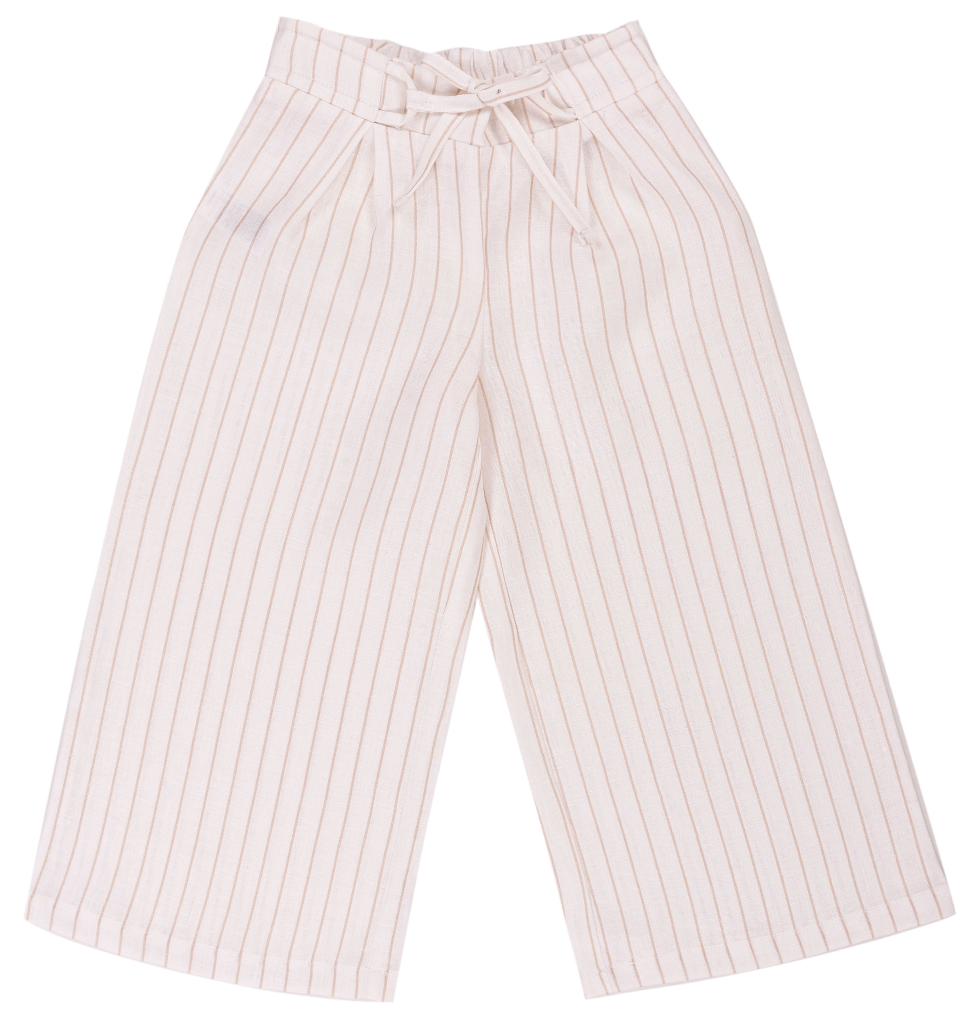 Pantalone Lungo Bambina Gamba Larga in 100% Lino con Laccetto