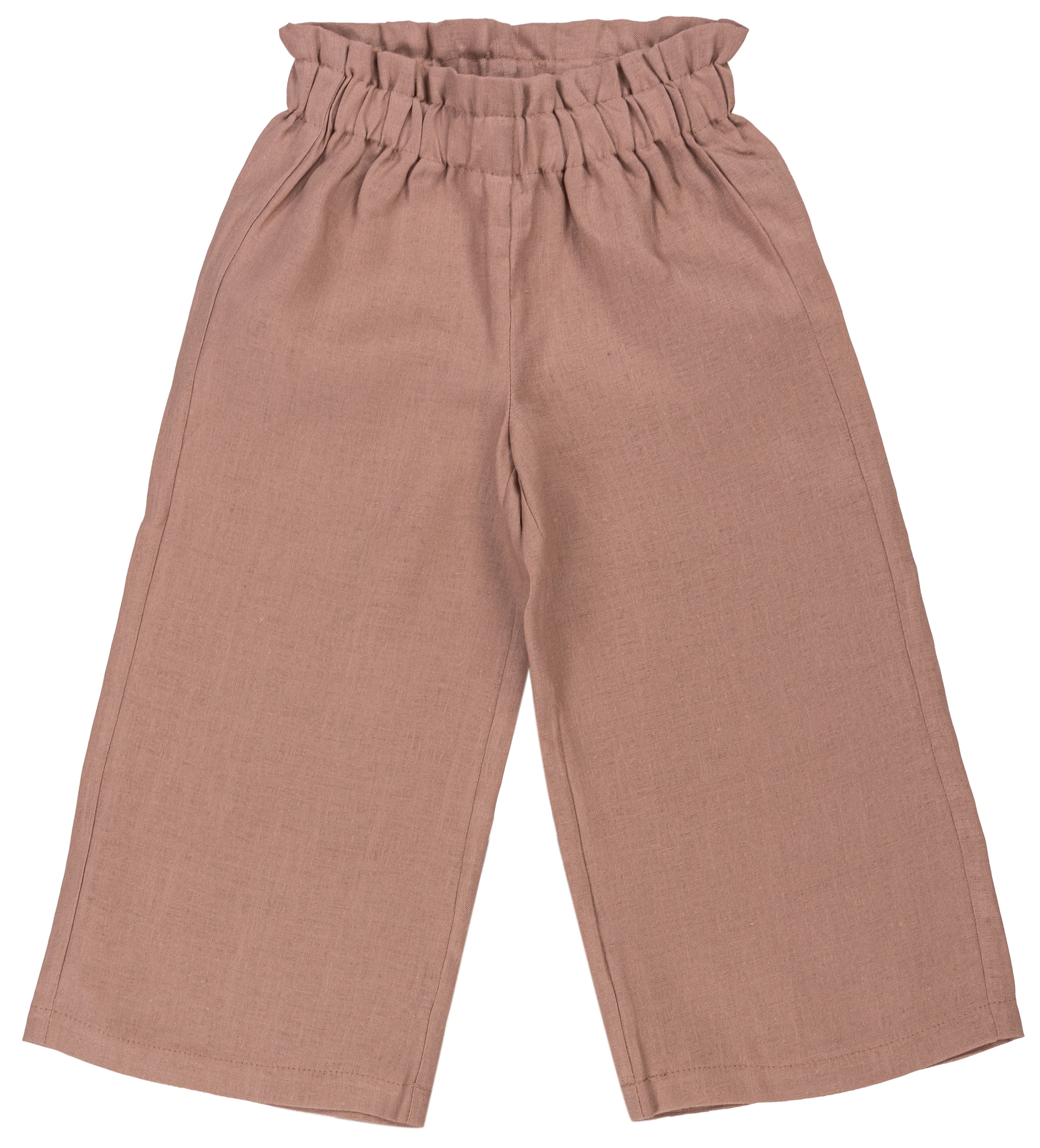 Pantalone Lungo Bambina in 100% Lino con Vita Arricciata