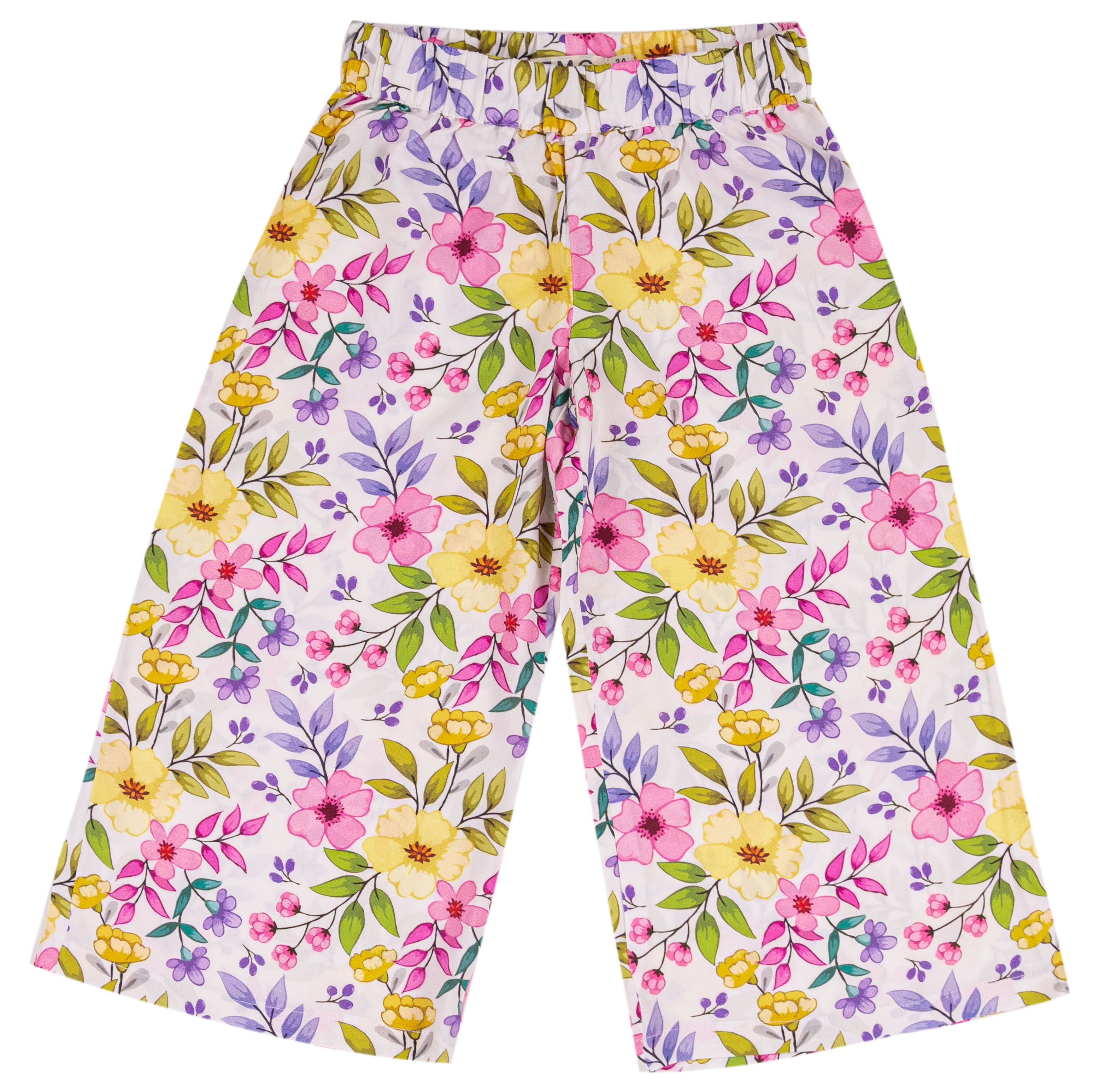 Pantalone Culotte Bambina a Fiori in 100% Viscosa con Gamba Ampia