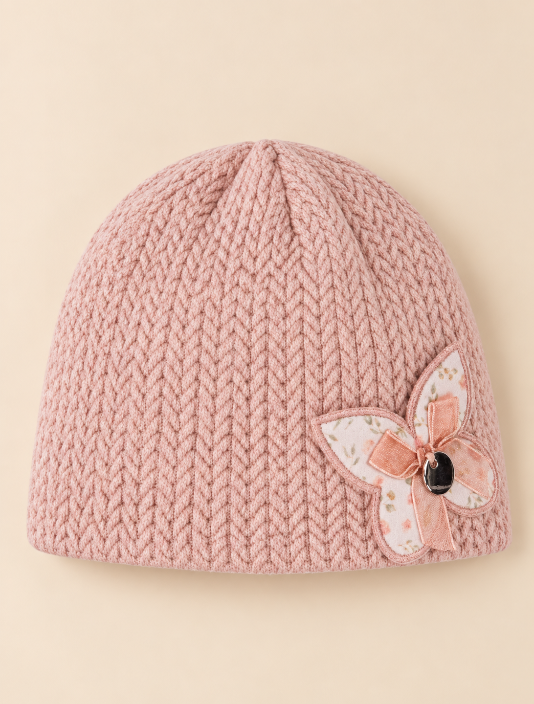 Cappellino Neonata EMC Rosa in Maglia con Fiore Applicato