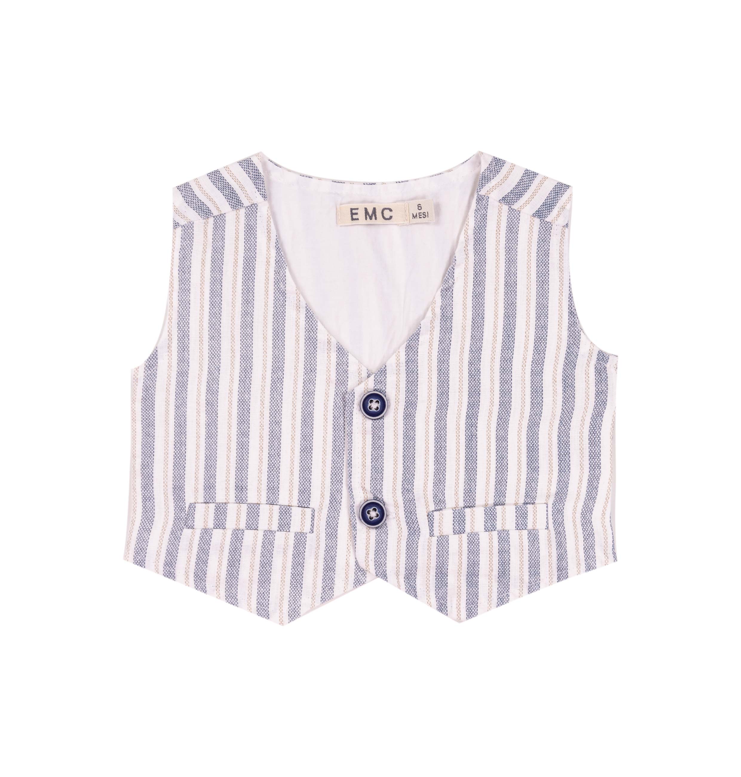 Gilet Bambino EMC in Puro Lino | Smanicato a Righe con Bottoni
