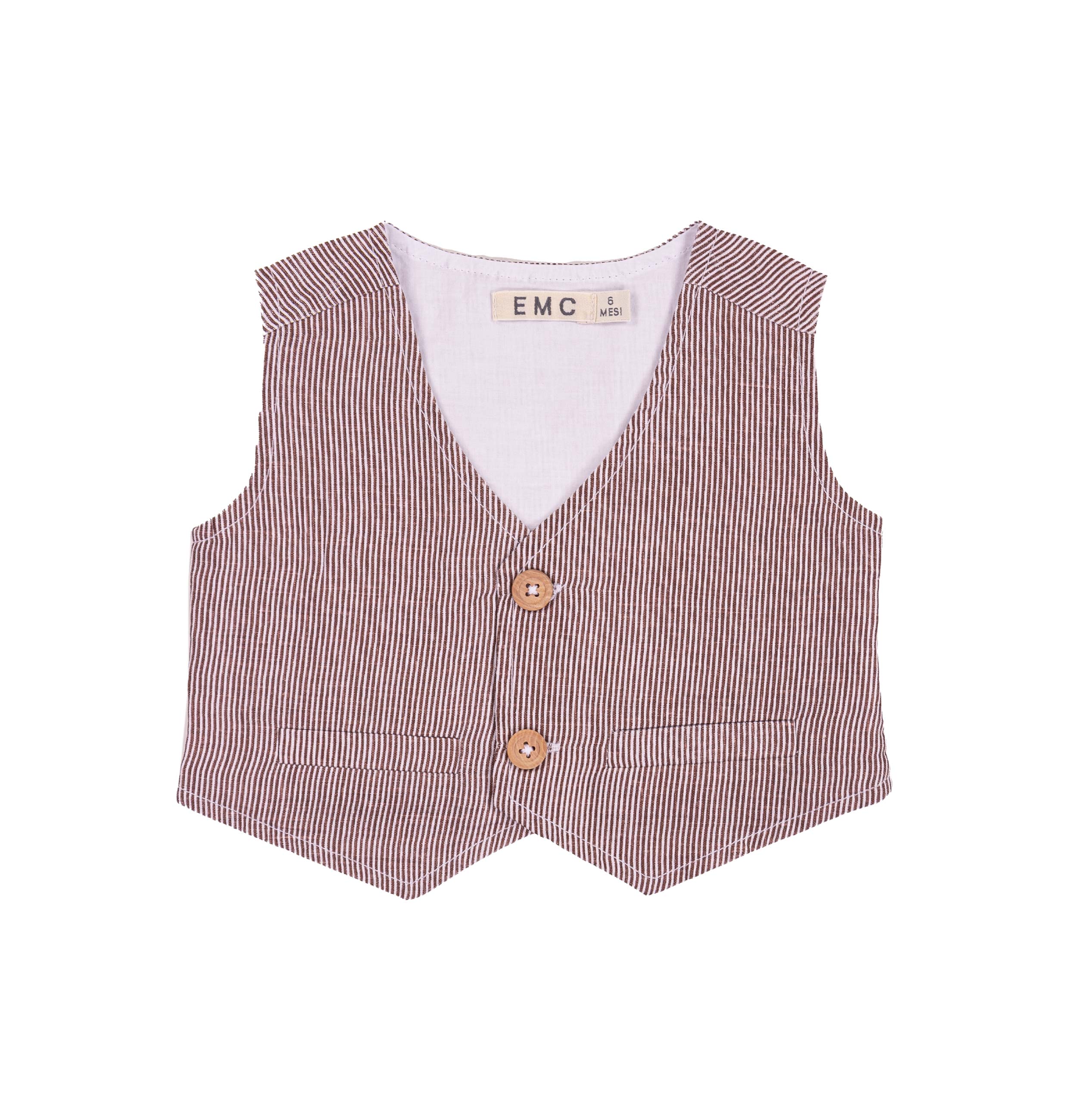Gilet Bambino EMC in Puro Lino | Smanicato a Righe con Bottoni
