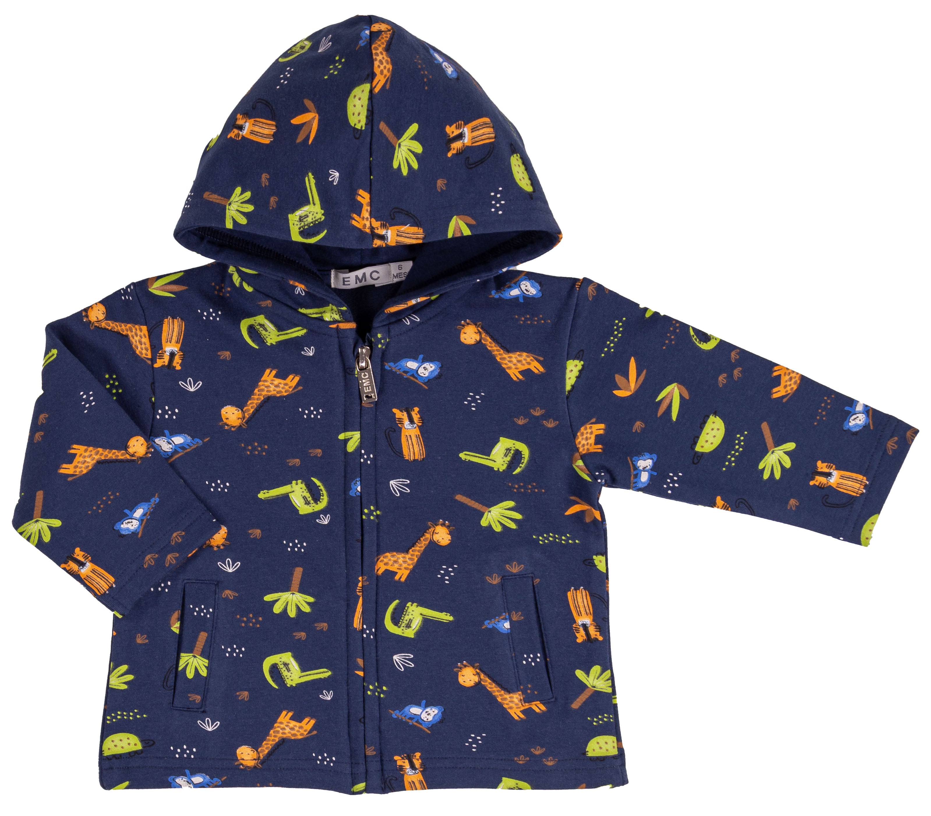 Felpa Bambino Bianca con Zip e Stampa Tucani in Cotone Elasticizzato