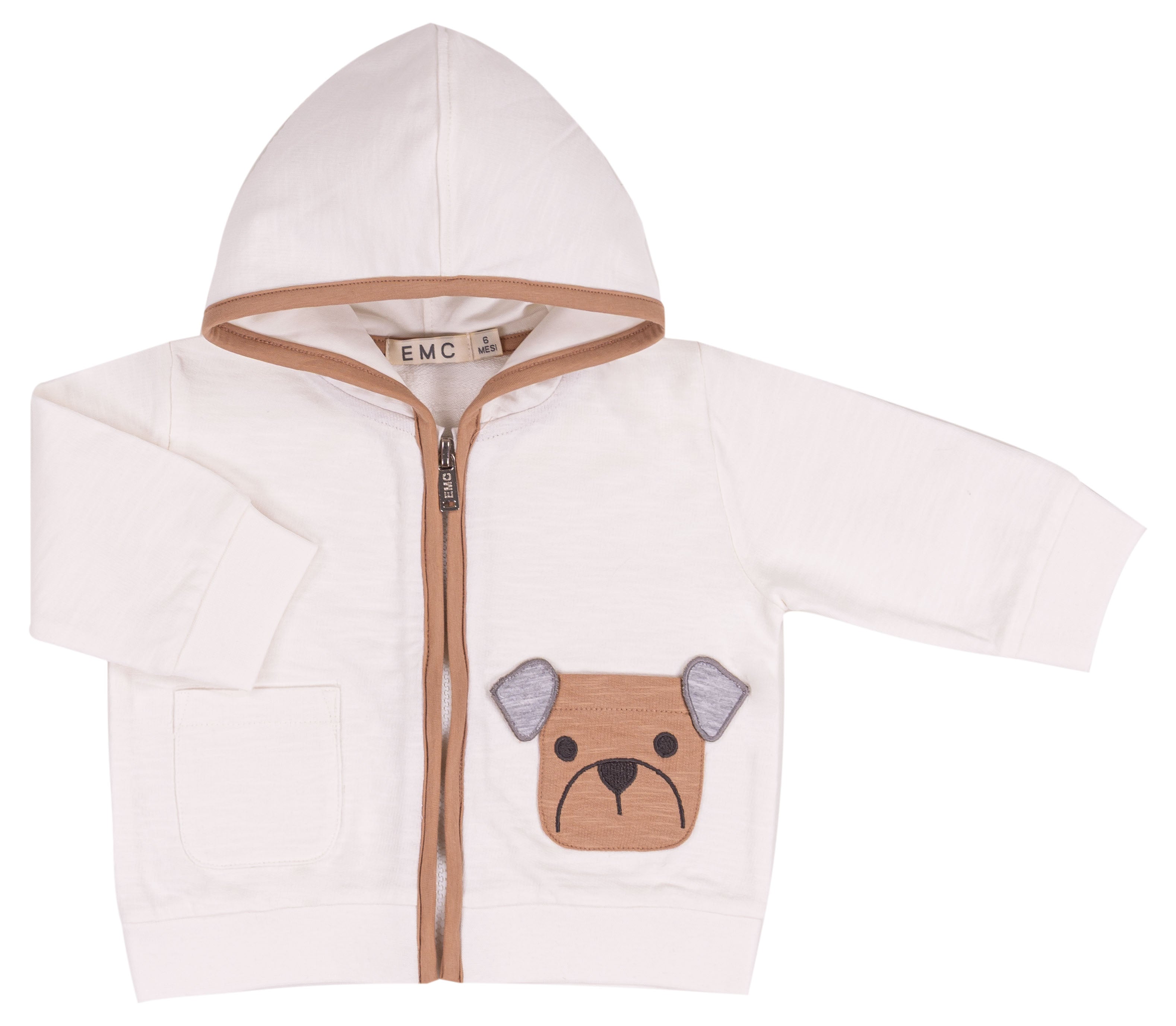 Felpa Bambino Color Mattone in 100% Cotone Slub con Zip e Cappuccio
