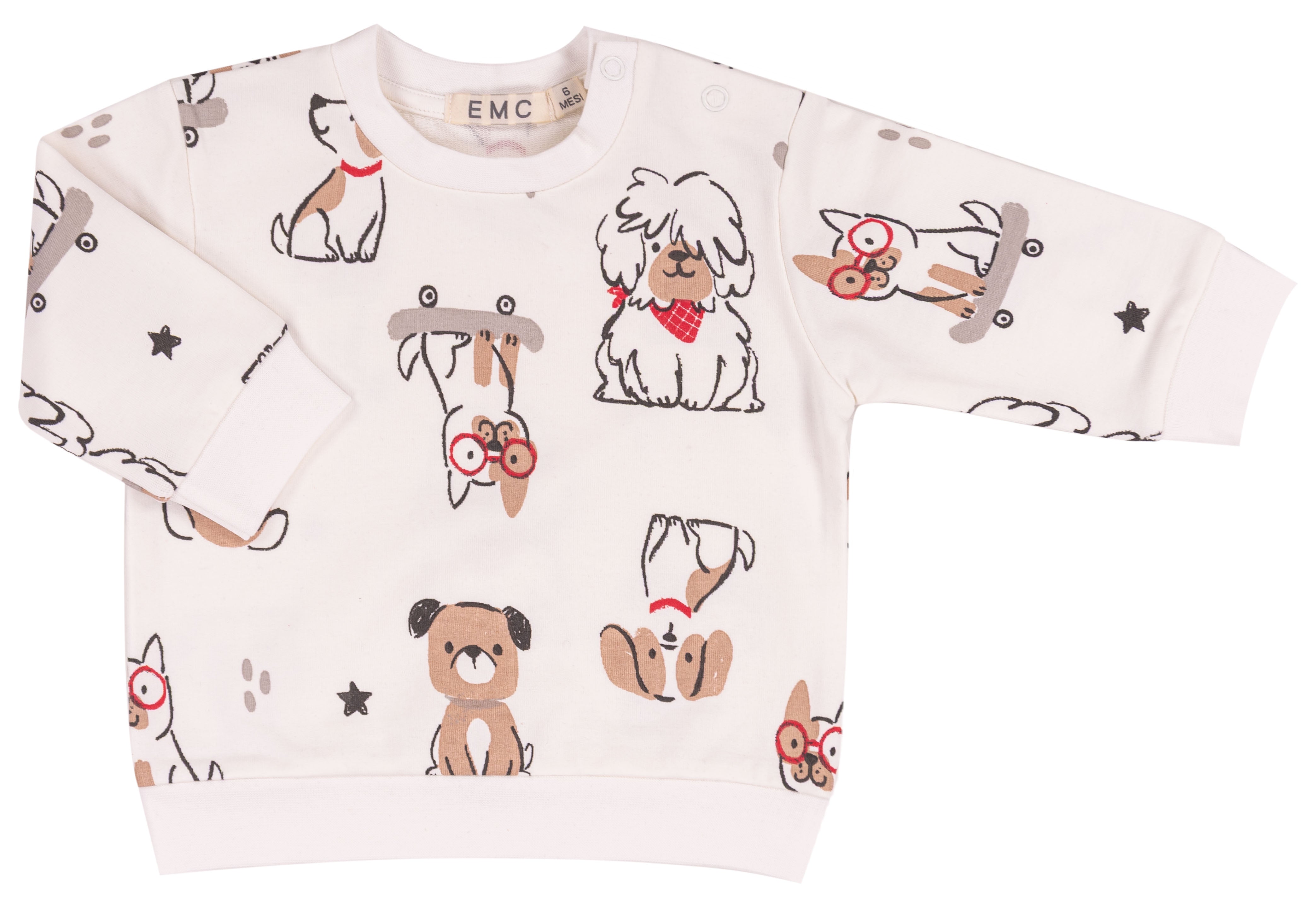 Felpa Bambino Bianca in Cotone con Stampa All-over Cagnolini