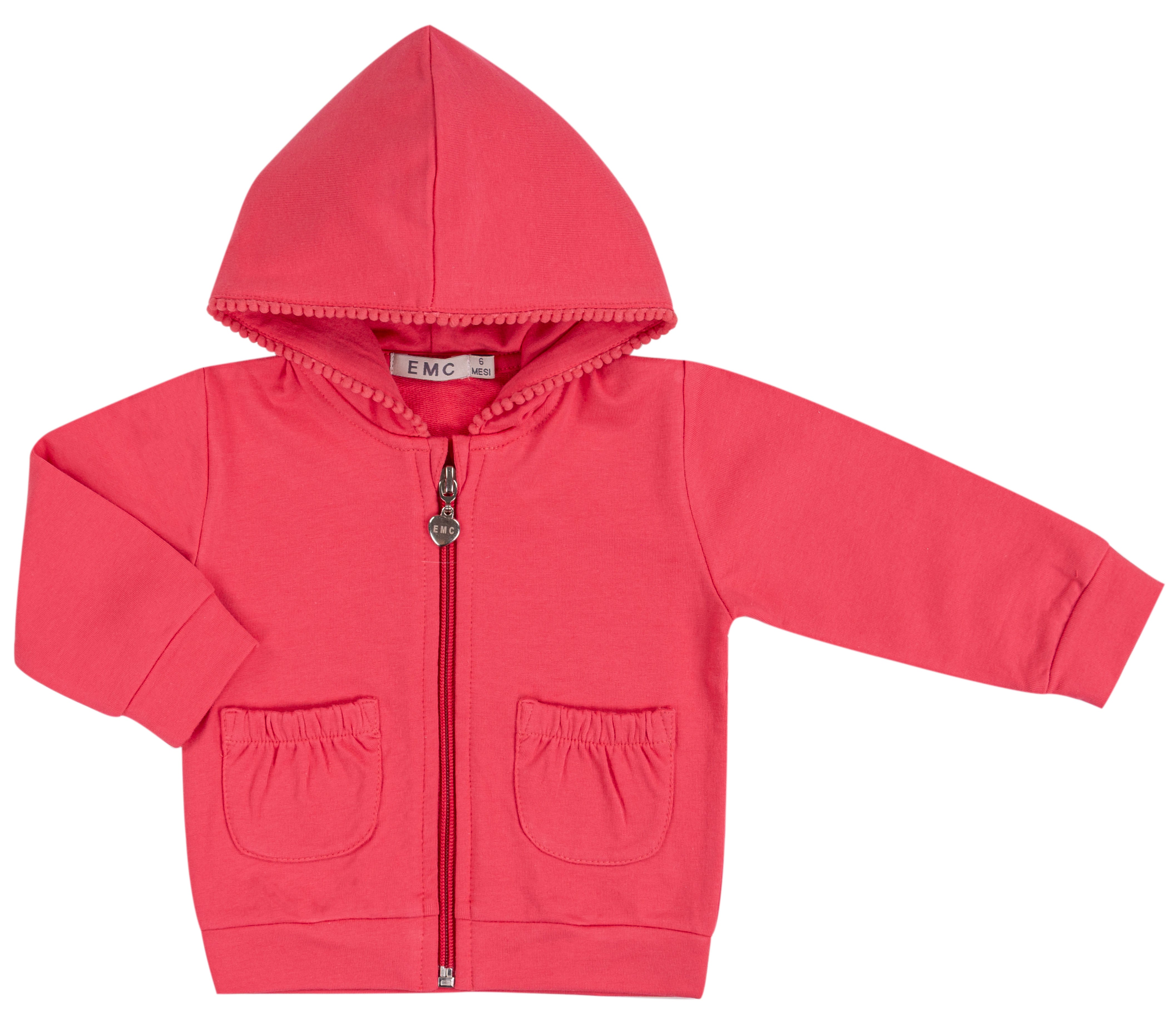 Giacca con Cappuccio Bambina in Cotone Elasticizzato e Tasche Arricciate