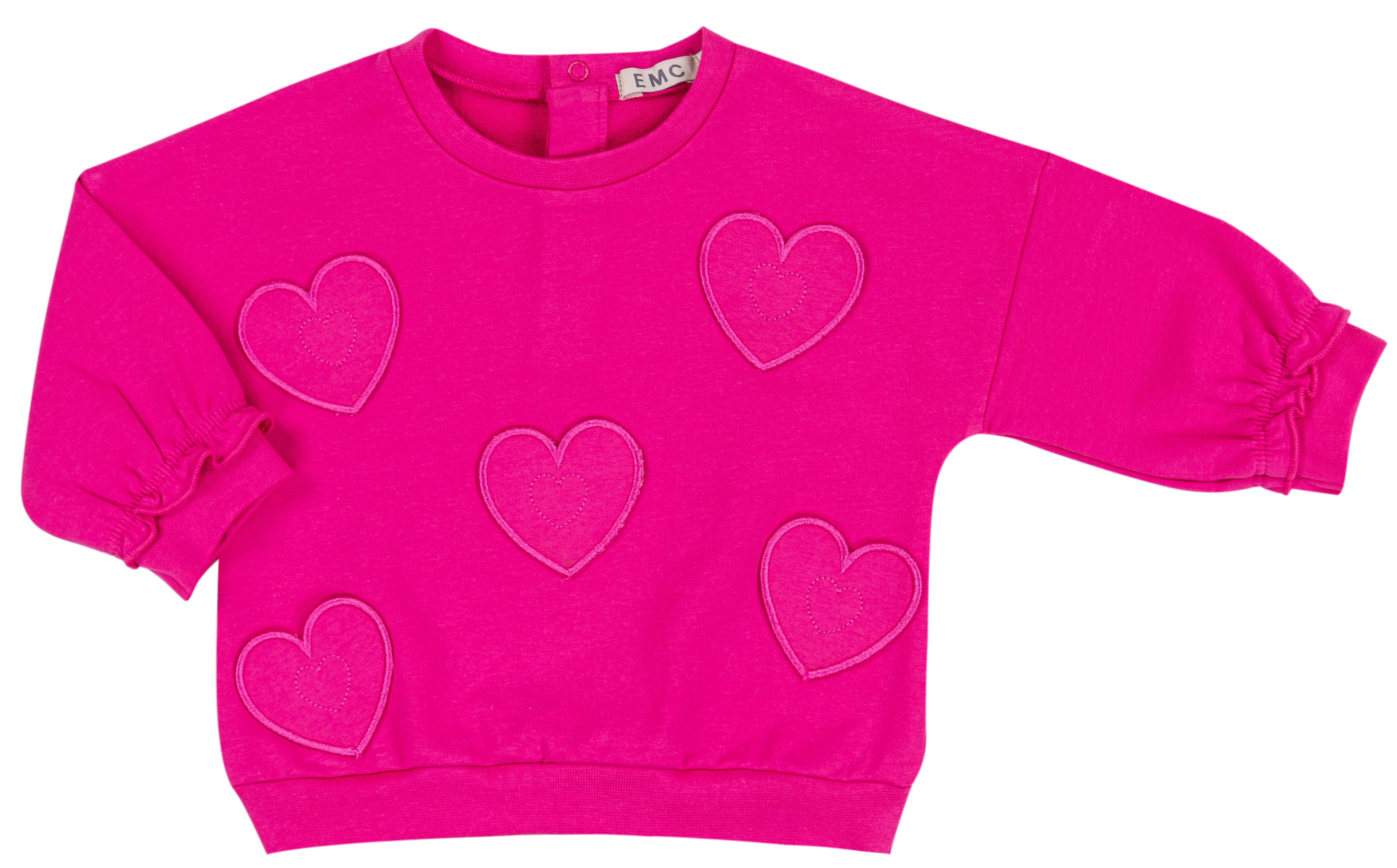 Top Girocollo Bambina in Cotone Elasticizzato con Cuori Applicati