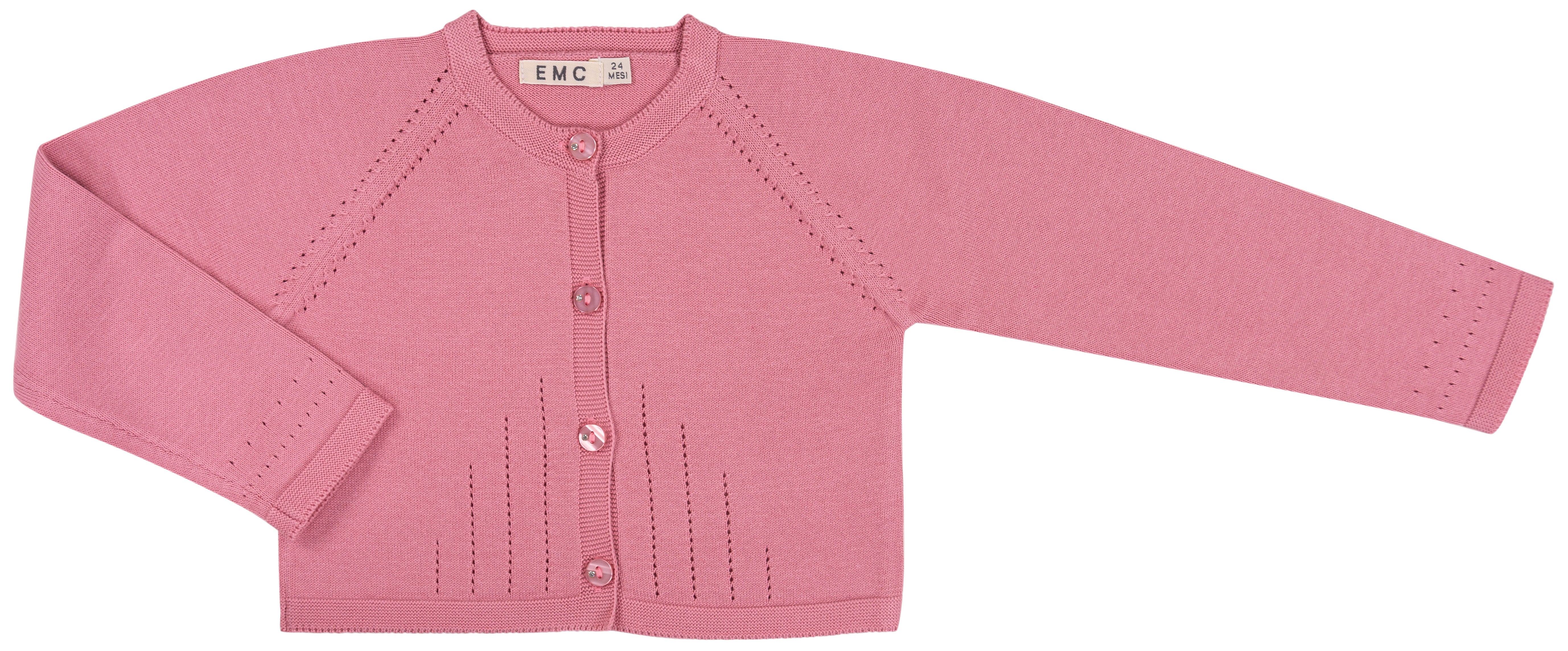 Cardigan Bambina Rosa Antico in 100% Cotone Tricot con Dettagli Traforati