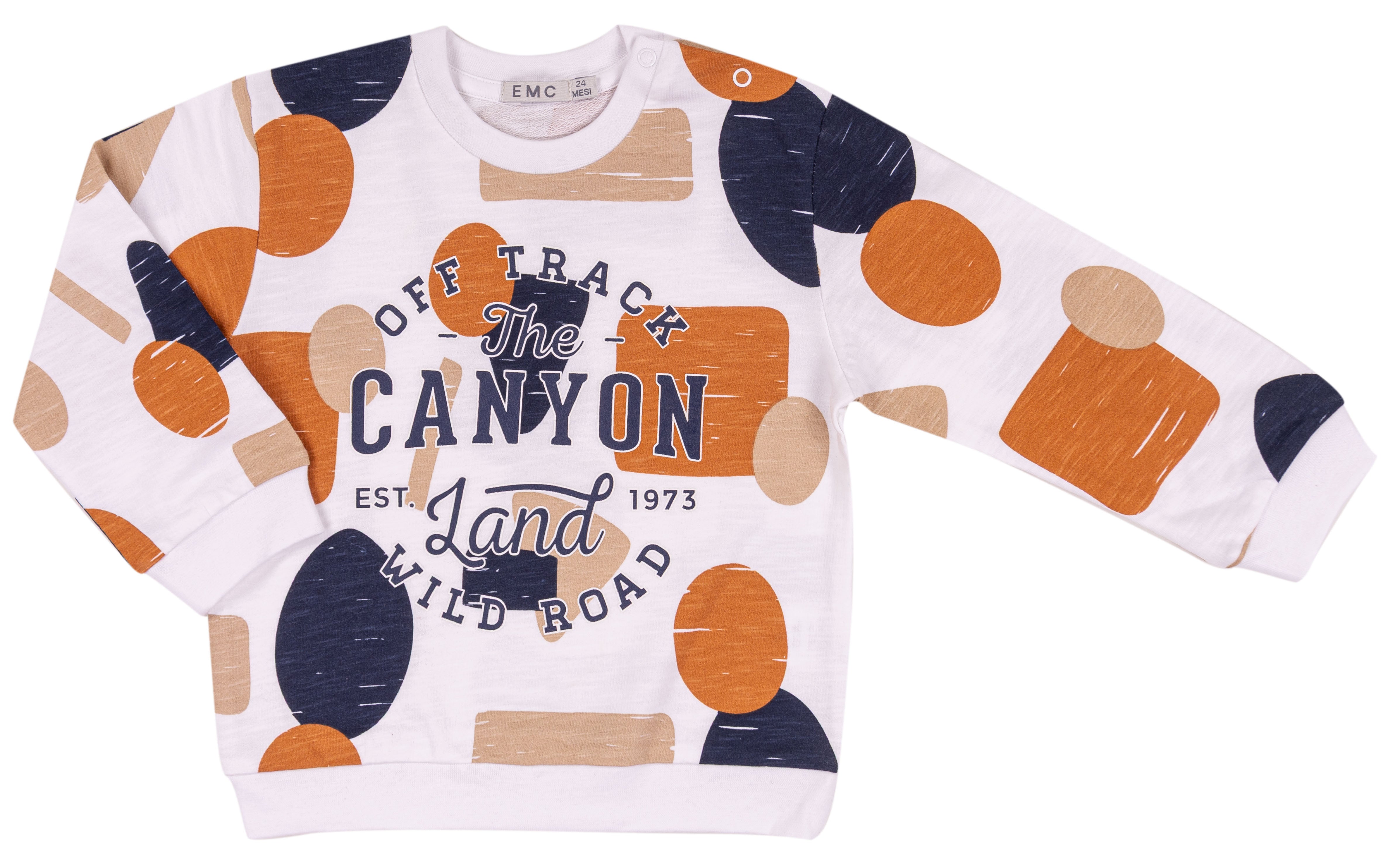 Felpa Bambino Bianca in 100% Cotone Fiammato con Grafica "The Canyon Land"