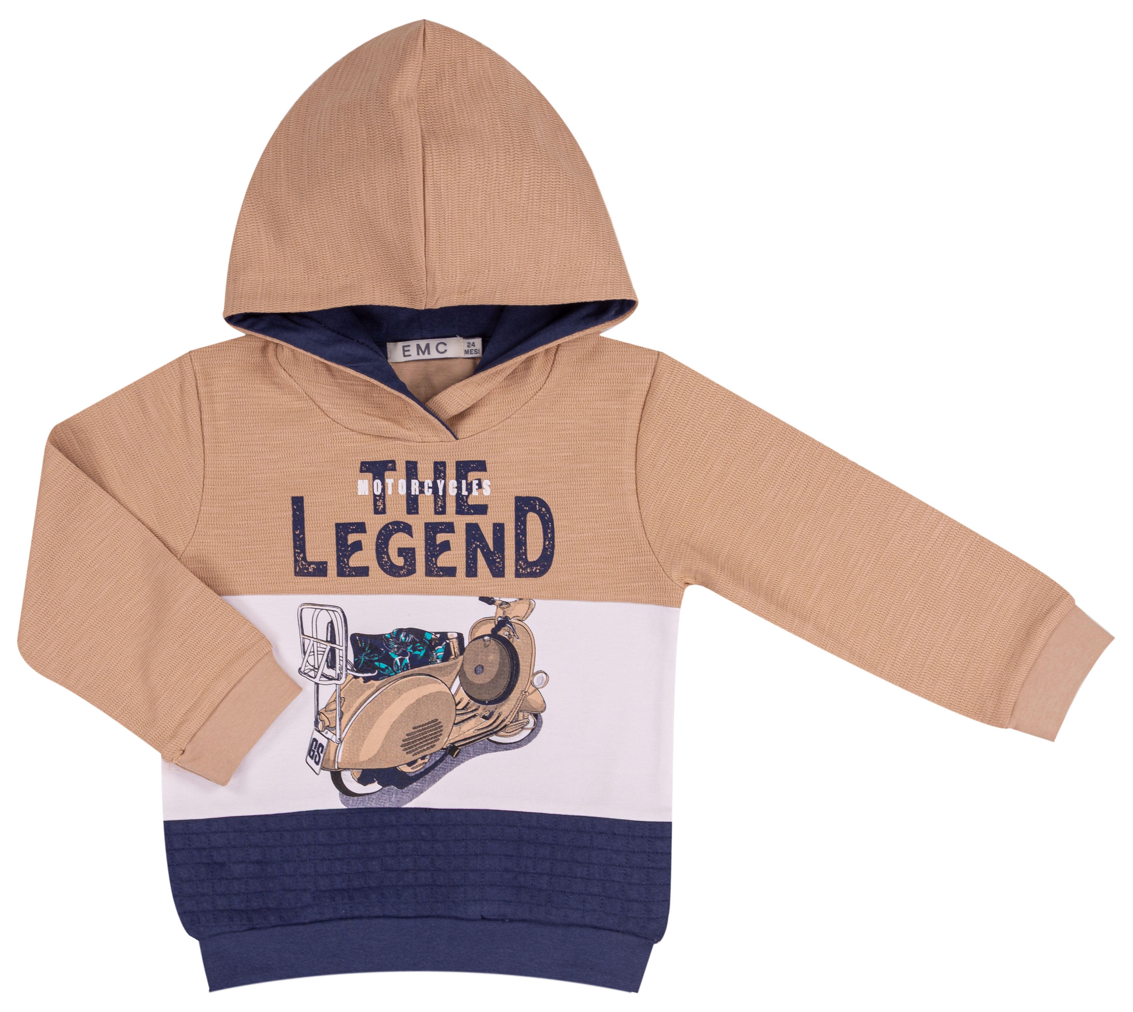 Felpa Bambino con Cappuccio Beige e Blu "The Legend" con Vespa